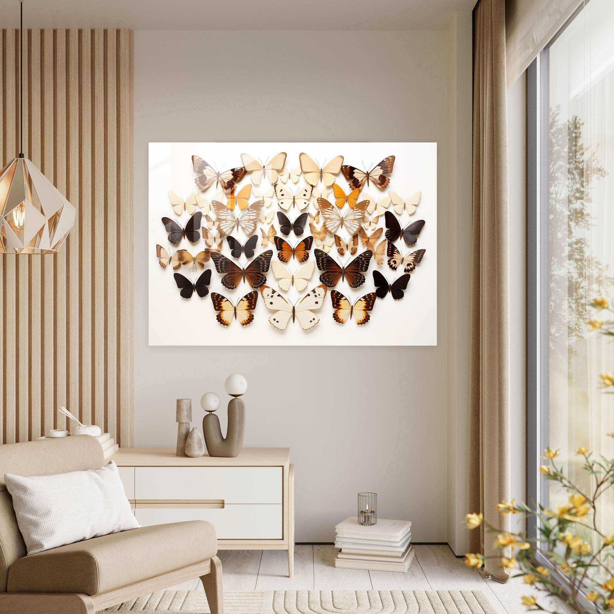 Butterfly-Shaped Dried Butterflies Glass Print - Dried Butterflies, Modern Art, Home Decoration, Natural Elegance