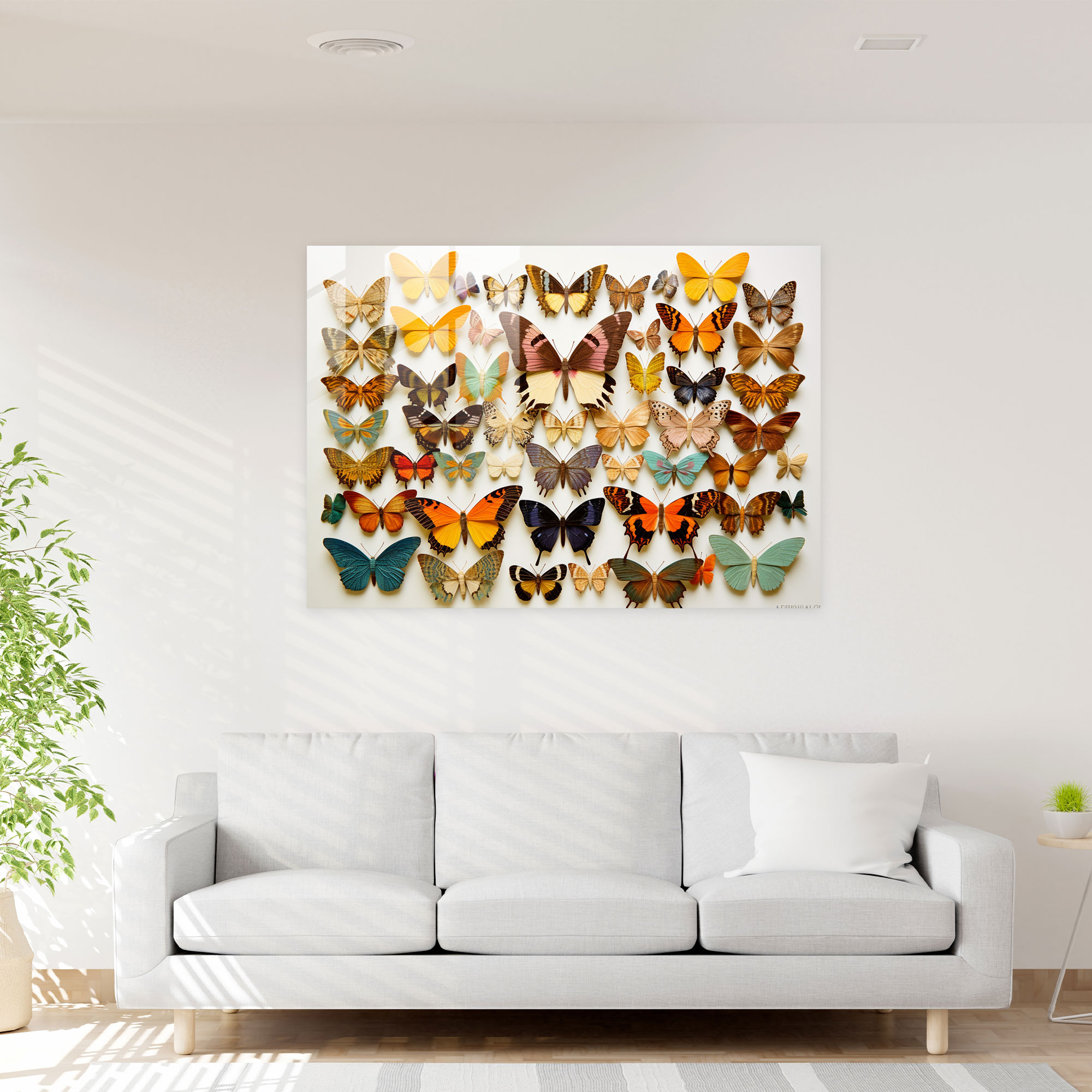 Vibrant Mosaic Of Dried Butterflies Glass Print - Dried Butterflies, Glass Art, Wall Decoration, Modern Art