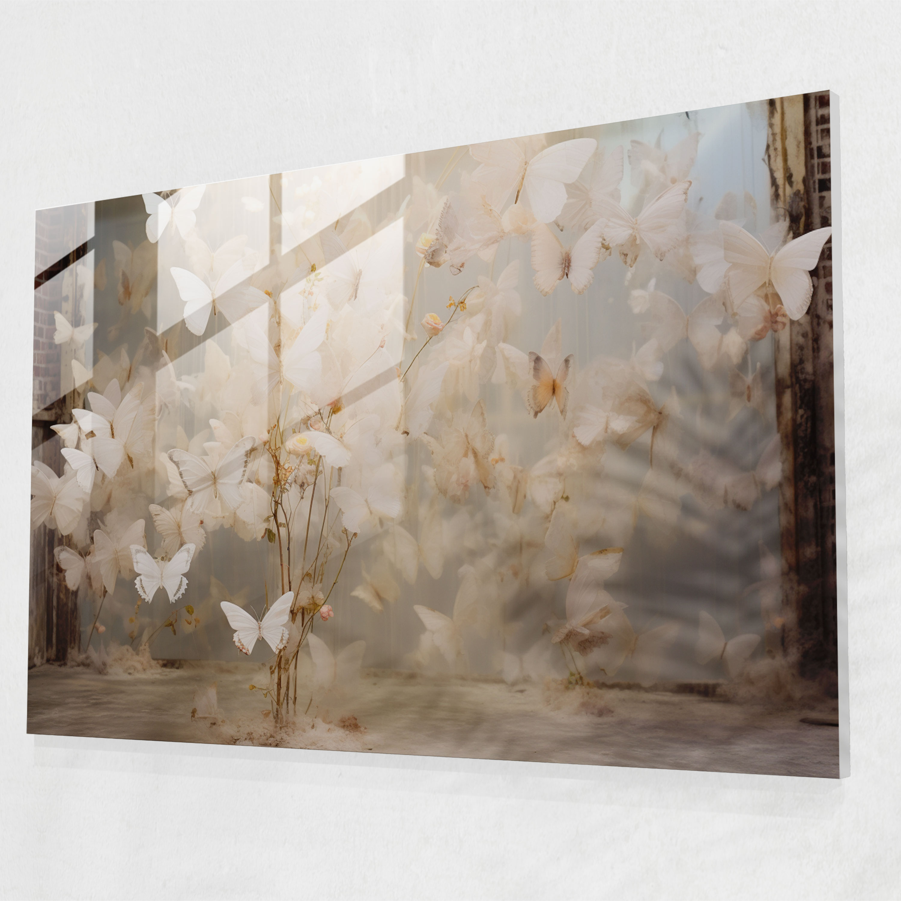 Symphony Of Dried Butterflies Glass Print - Dried Butterflies, Modern Art, Wall Decoration, Mesmerizing Beauty