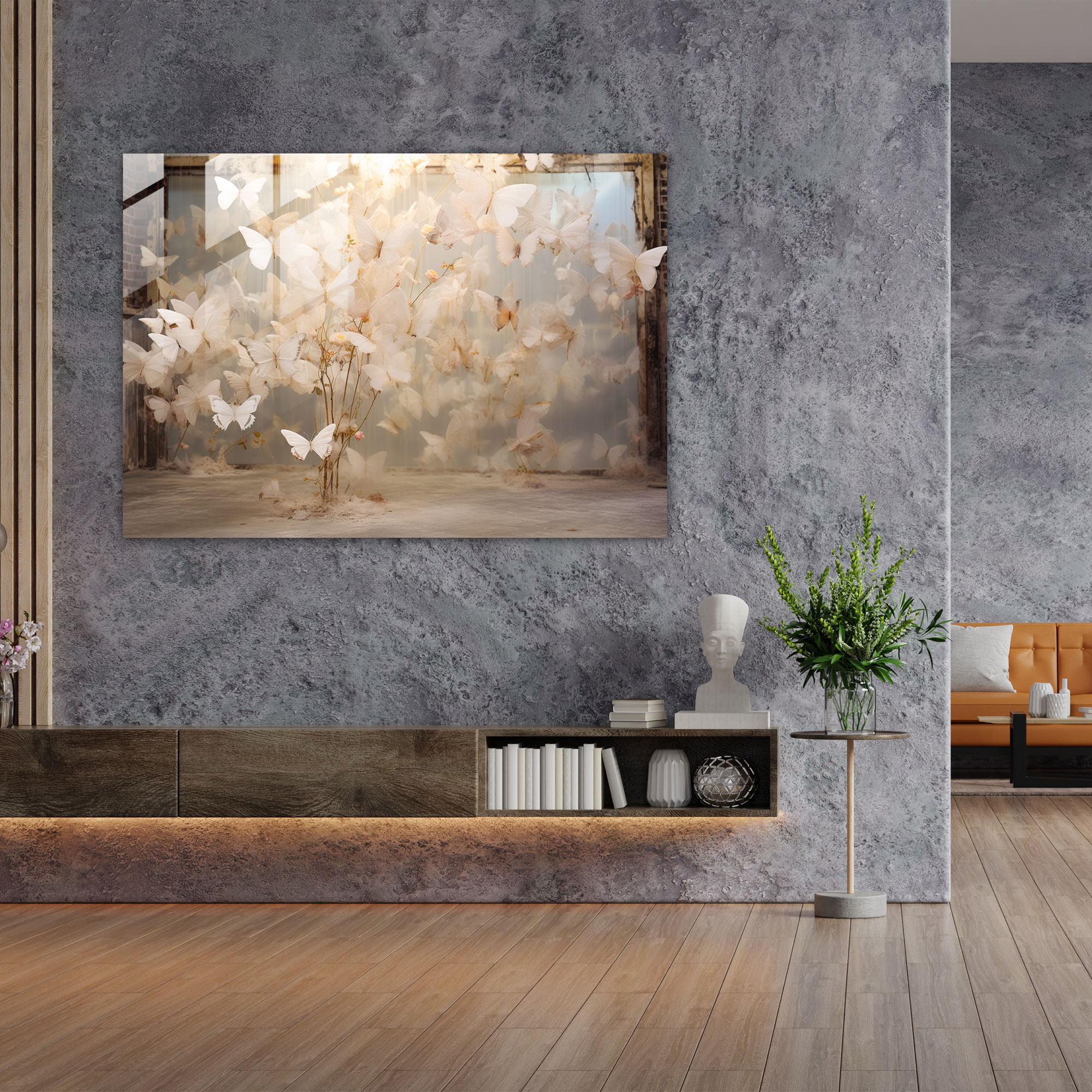 Symphony Of Dried Butterflies Glass Print - Dried Butterflies, Modern Art, Wall Decoration, Mesmerizing Beauty