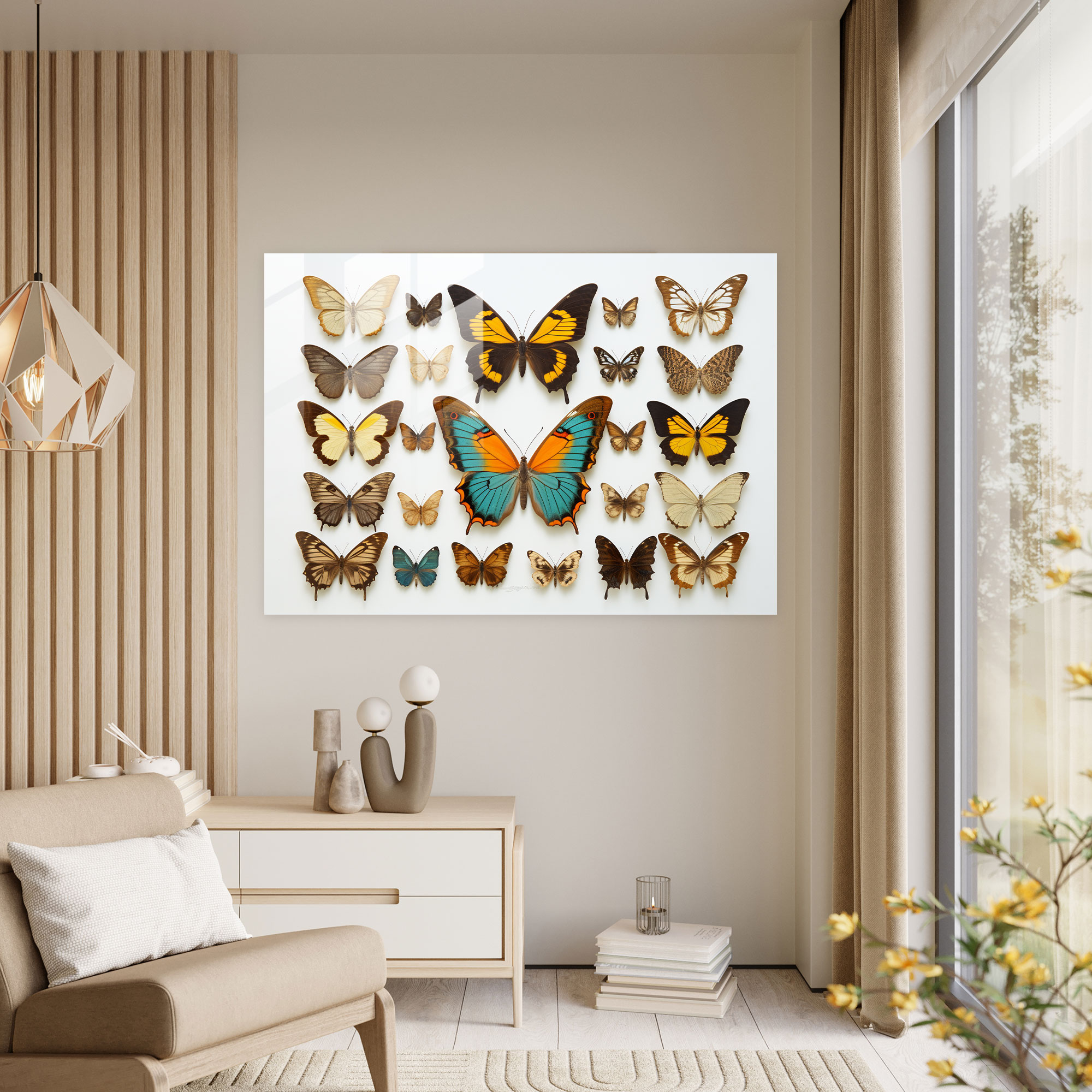 Dried Butterflies Glass Wall Art - Dried Butterflies, Wall Decoration, Glass Art, Modern Art