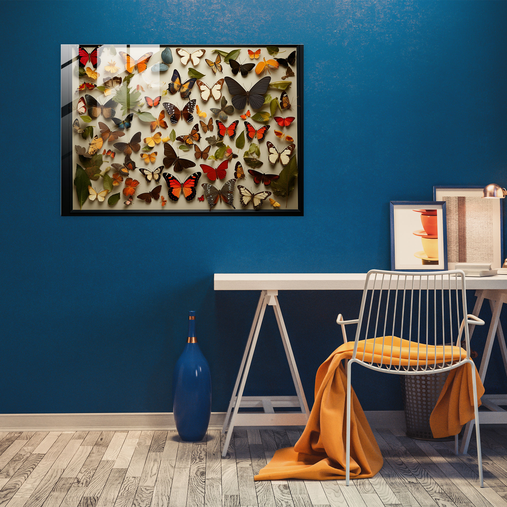 Dried Butterflies Photorealistic Glass Print - Dried Butterflies, Glass Print, Glass Wall Art, Glass Art