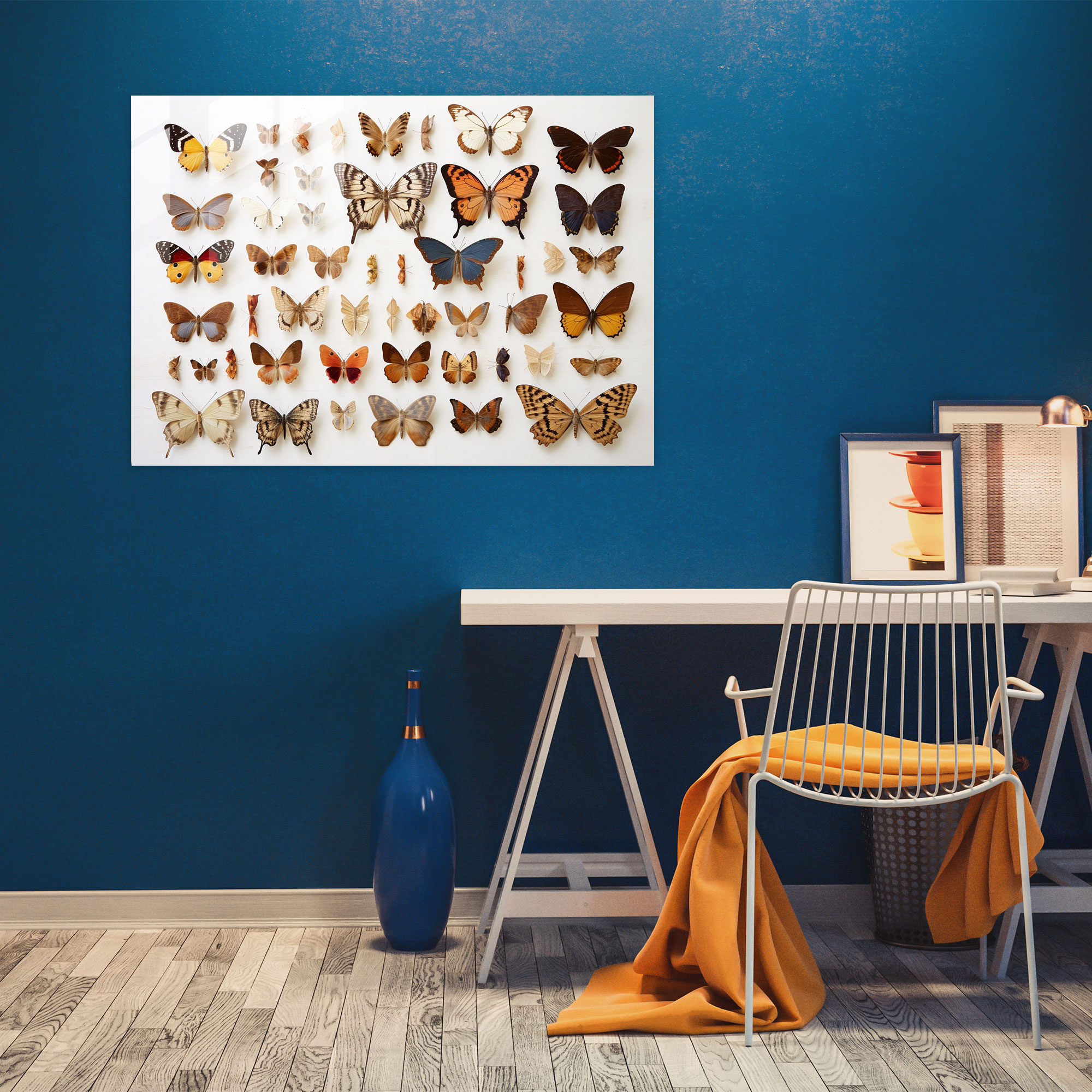 Dried Butterflies Glass Print - Dried Butterflies, Dried Butterflies Photorealistic Collection, Home Decoration, Glass Wall Art
