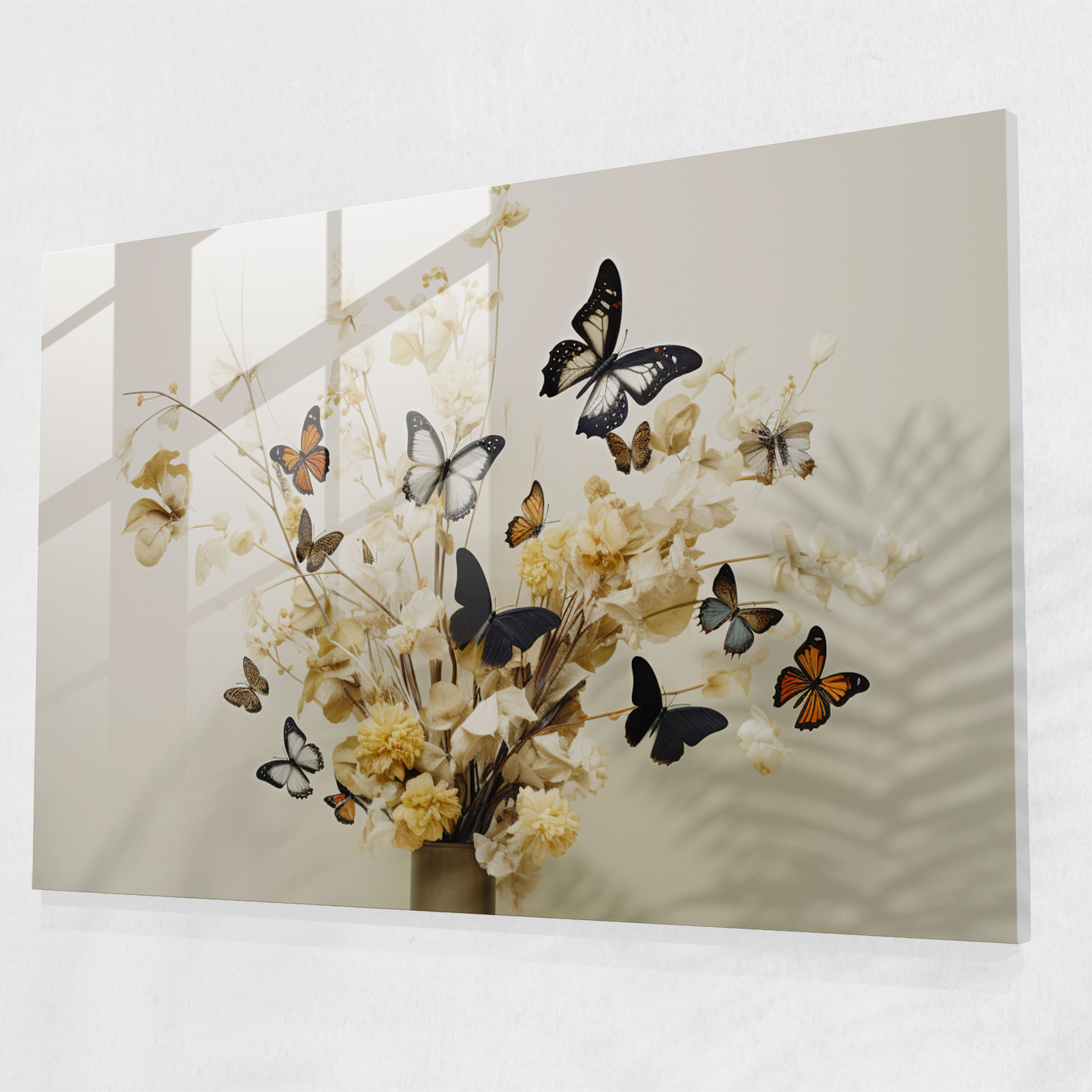 Dried Butterflies Glass Art - Dried Butterflies, Wall Decoration, Home Decoration, Glass Wall Art