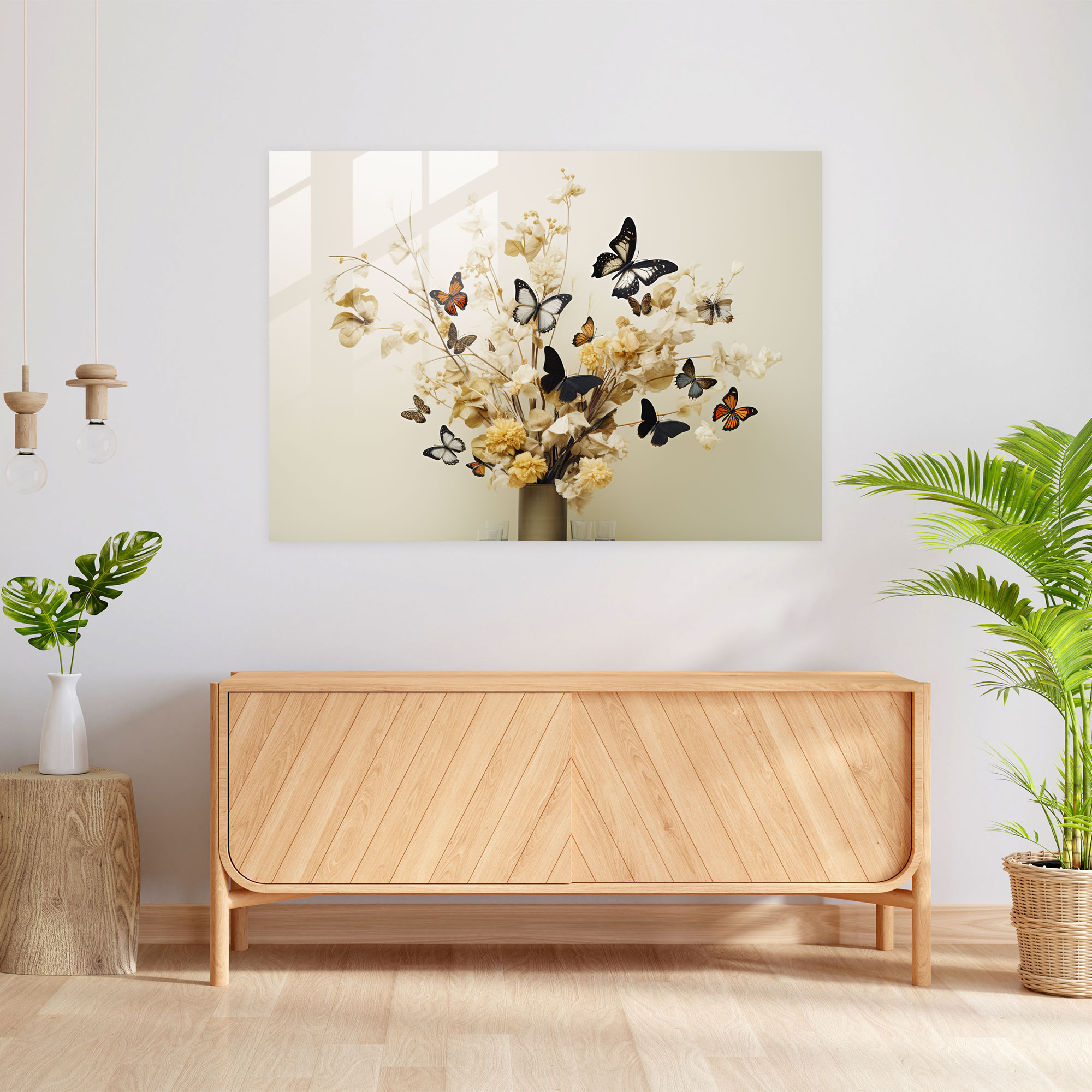 Dried Butterflies Glass Art - Dried Butterflies, Wall Decoration, Home Decoration, Glass Wall Art