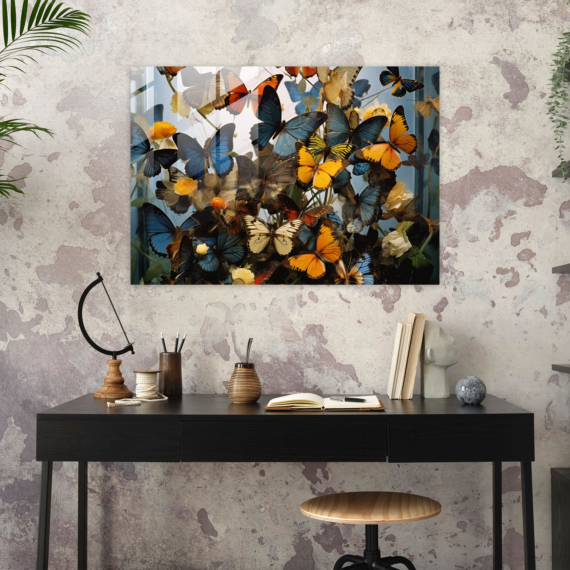 Dried Butterflies Photorealistic Glass Print - Dried Butterflies, Modern Art, Glass Art, Home Decoration