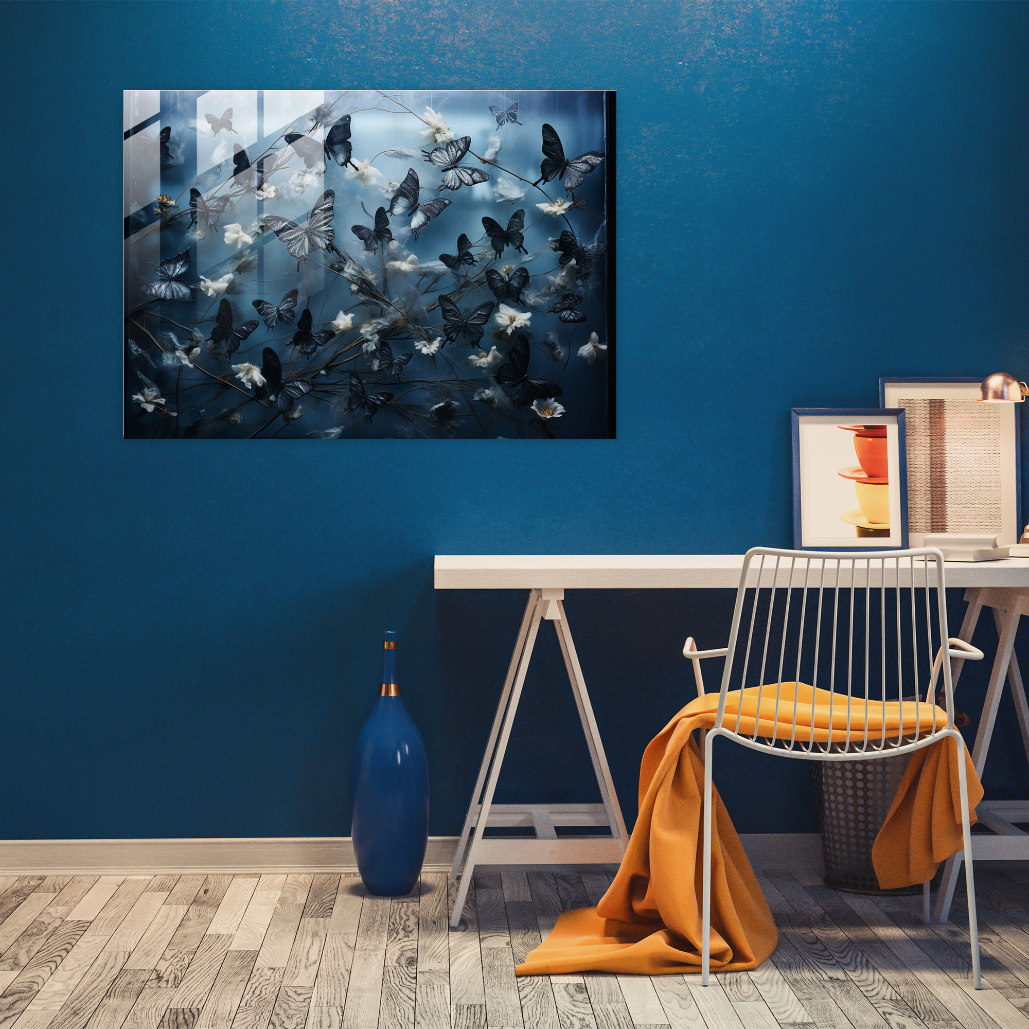 Enchanting Dried Butterflies Glass Wall Art - Dried Butterflies, Modern Art, Glass Wall Art, Glass Print