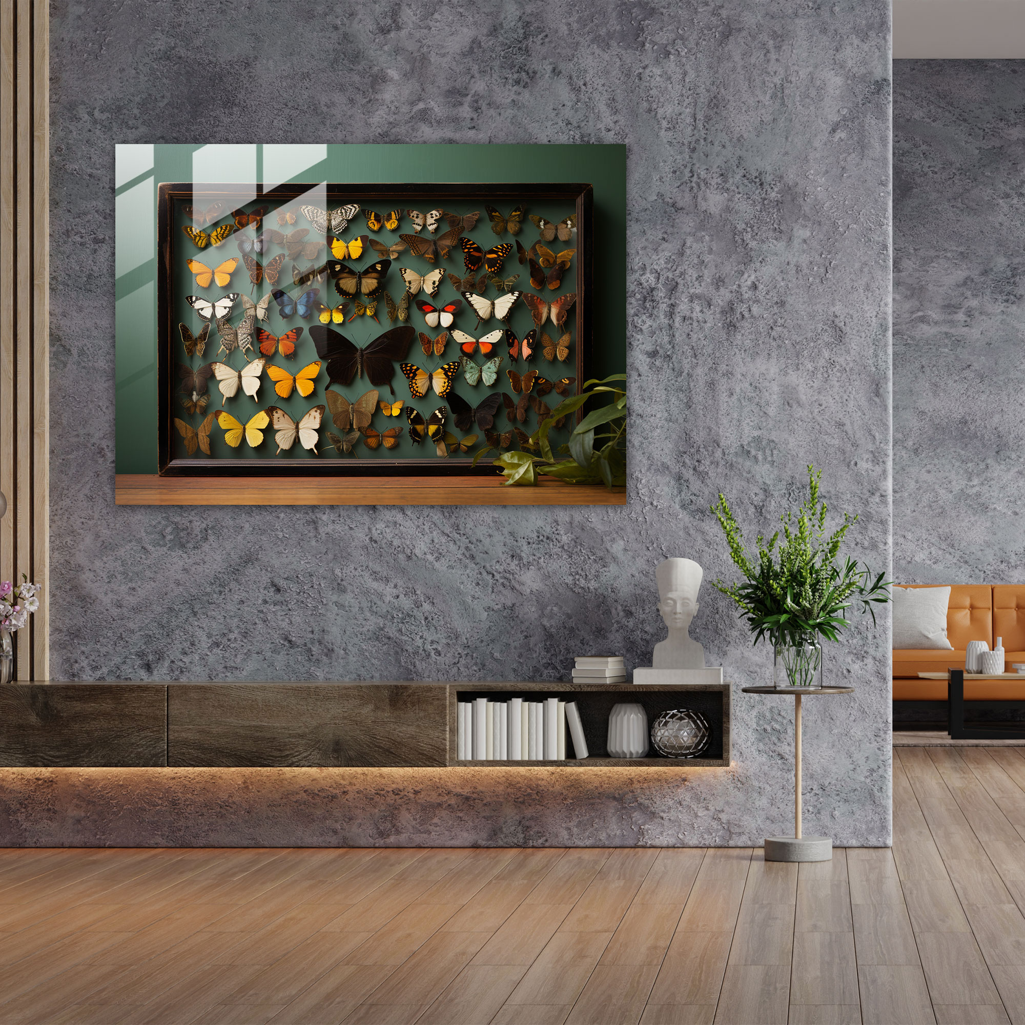 Stunning Dried Butterflies Glass Print - Dried Butterflies, Dried Butterflies Photorealistic Collection, Home Decoration, Nature-Inspired Decor