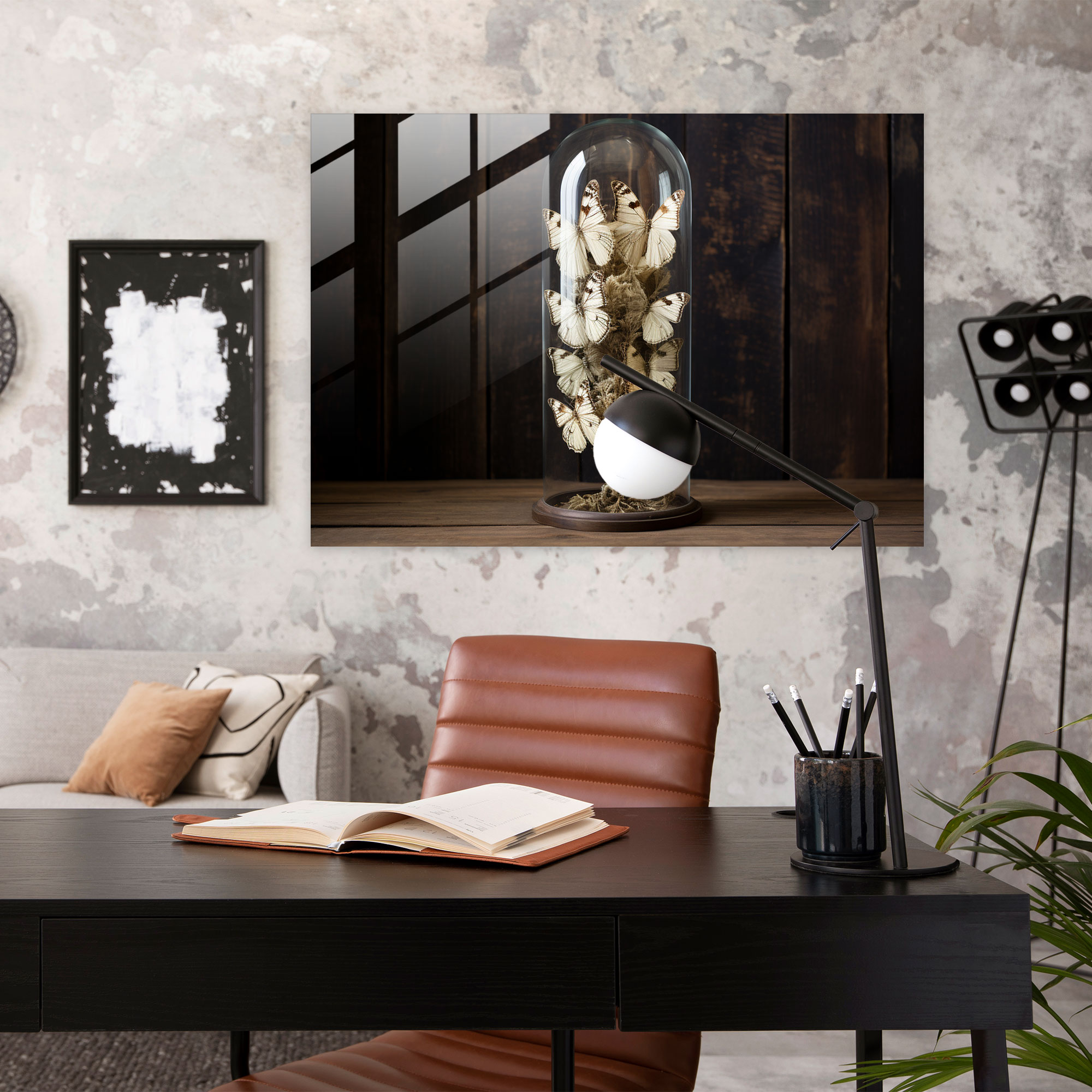Ethereal Dried Butterflies Glass Print - Dried Butterflies, Glass Art, Wall Decoration, Glass Wall Art