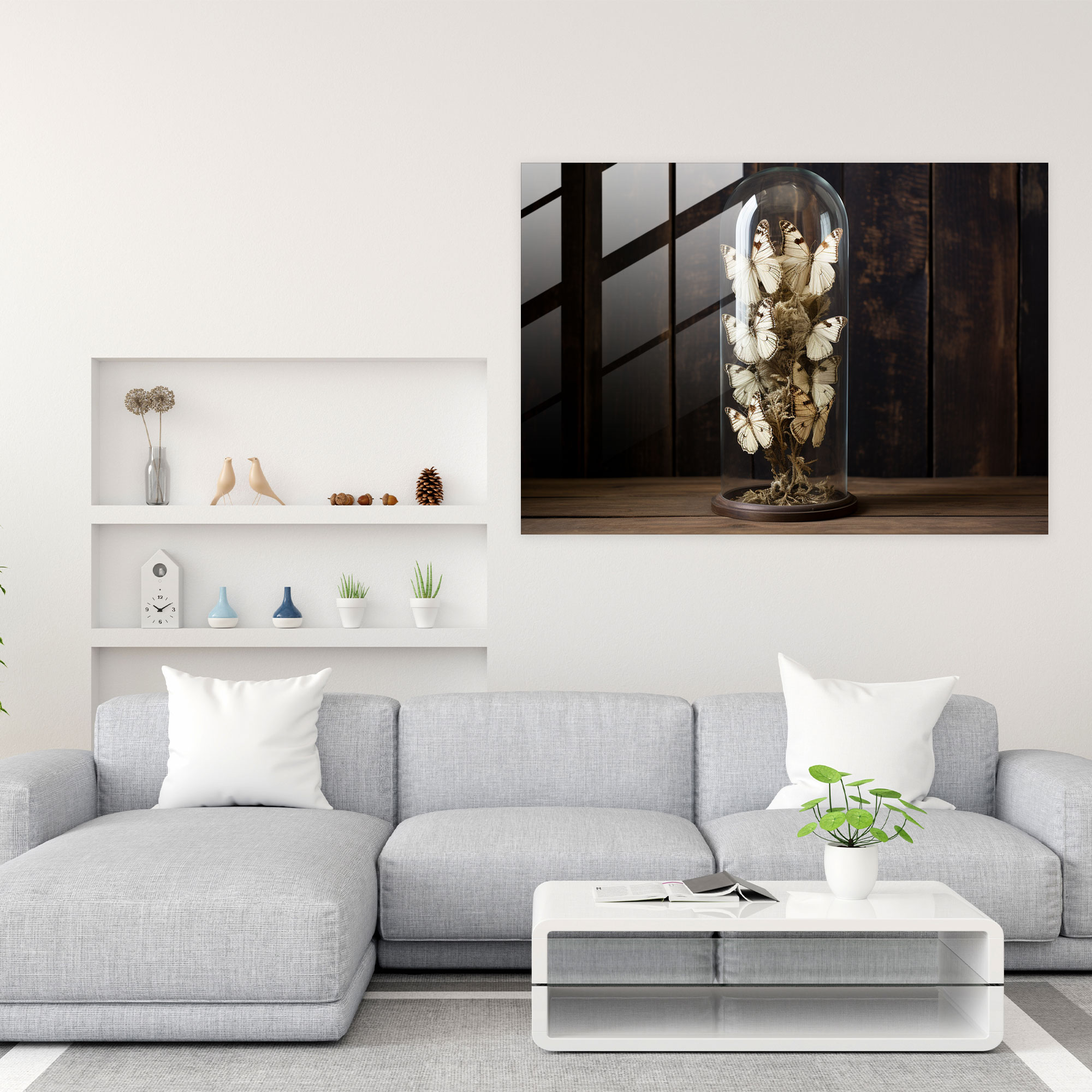 Ethereal Dried Butterflies Glass Print - Dried Butterflies, Glass Art, Wall Decoration, Glass Wall Art