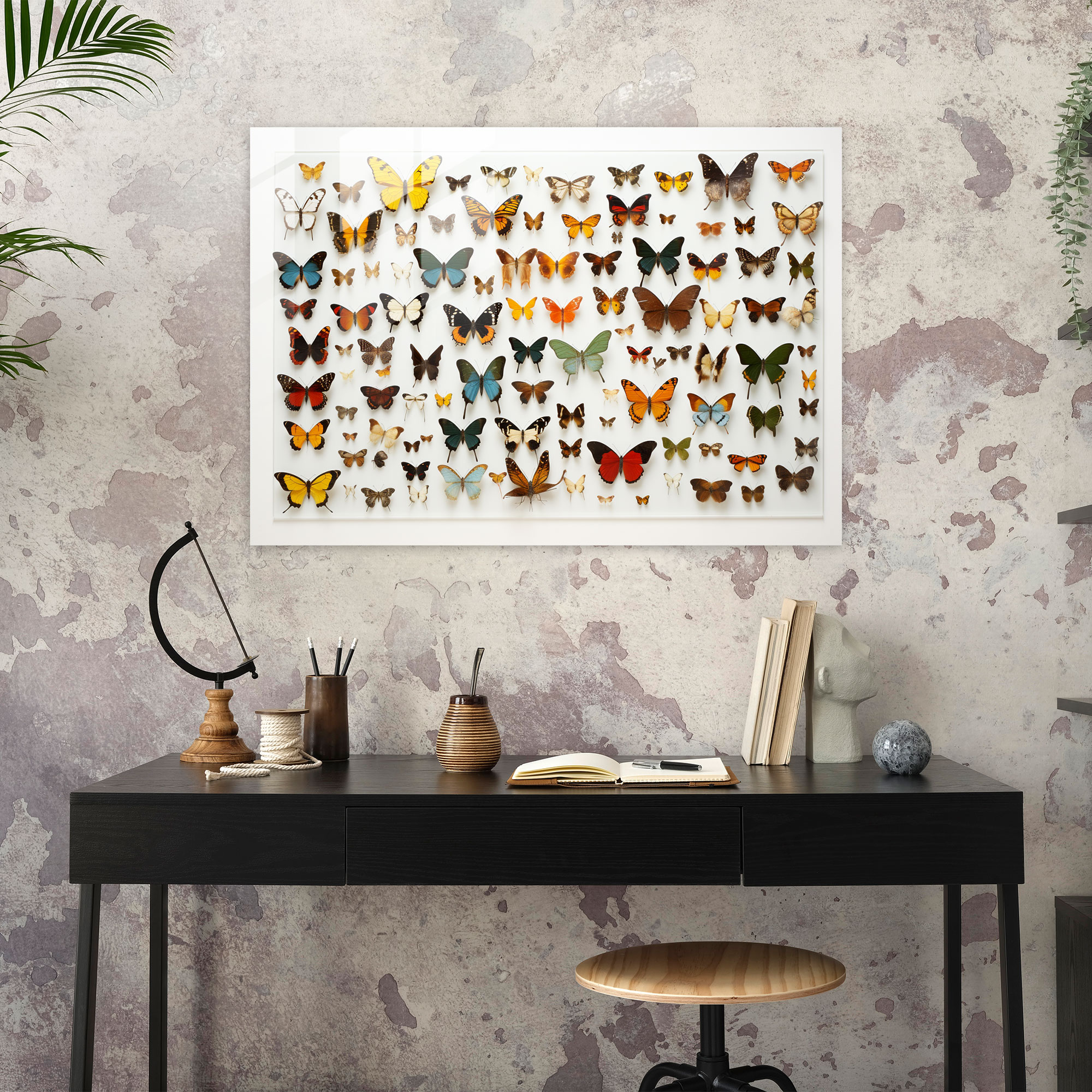 Breathtaking Dried Butterflies Glass Wall Art - Dried Butterflies, Fragile Butterfly Design, Glass Art, Nature-Inspired Decor