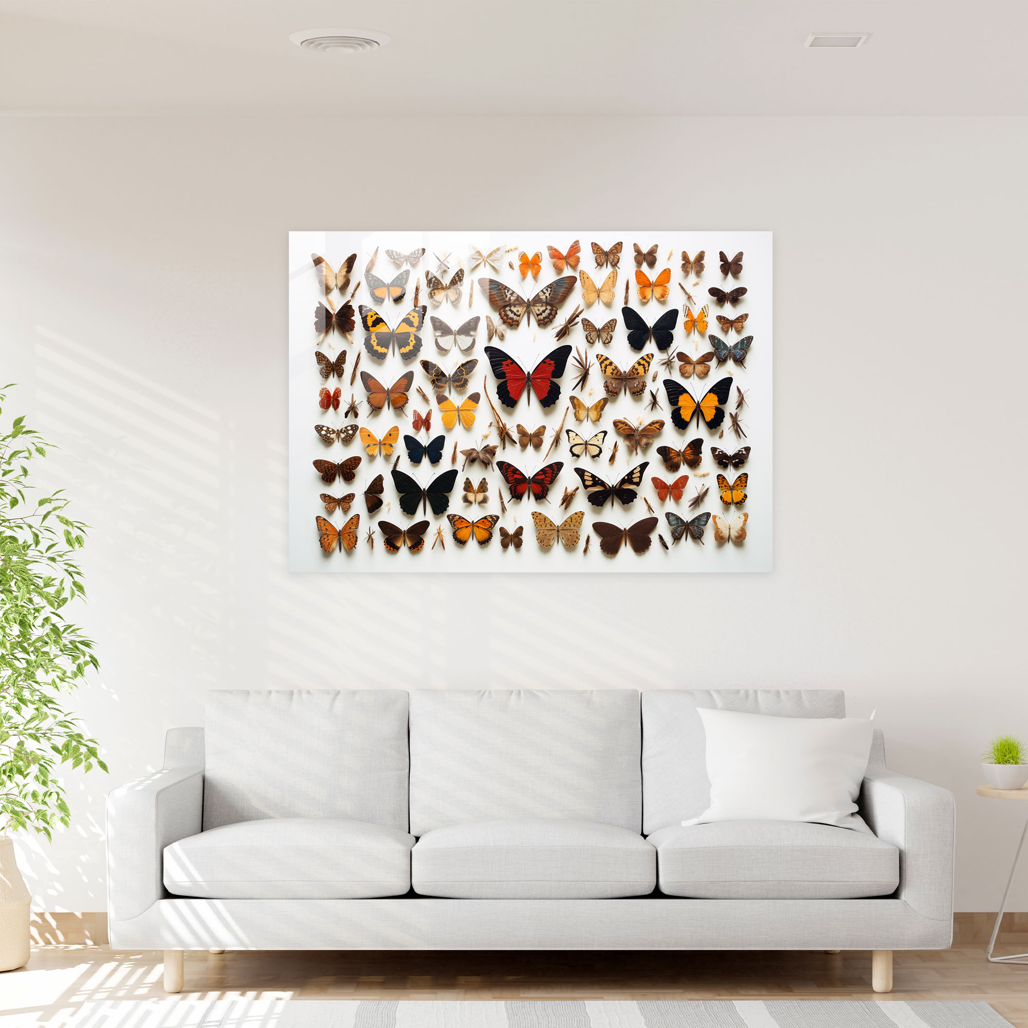 Dried Butterflies Glass Wall Art - Dried Butterflies, Glass Print, Home Decoration, Glass Wall Art