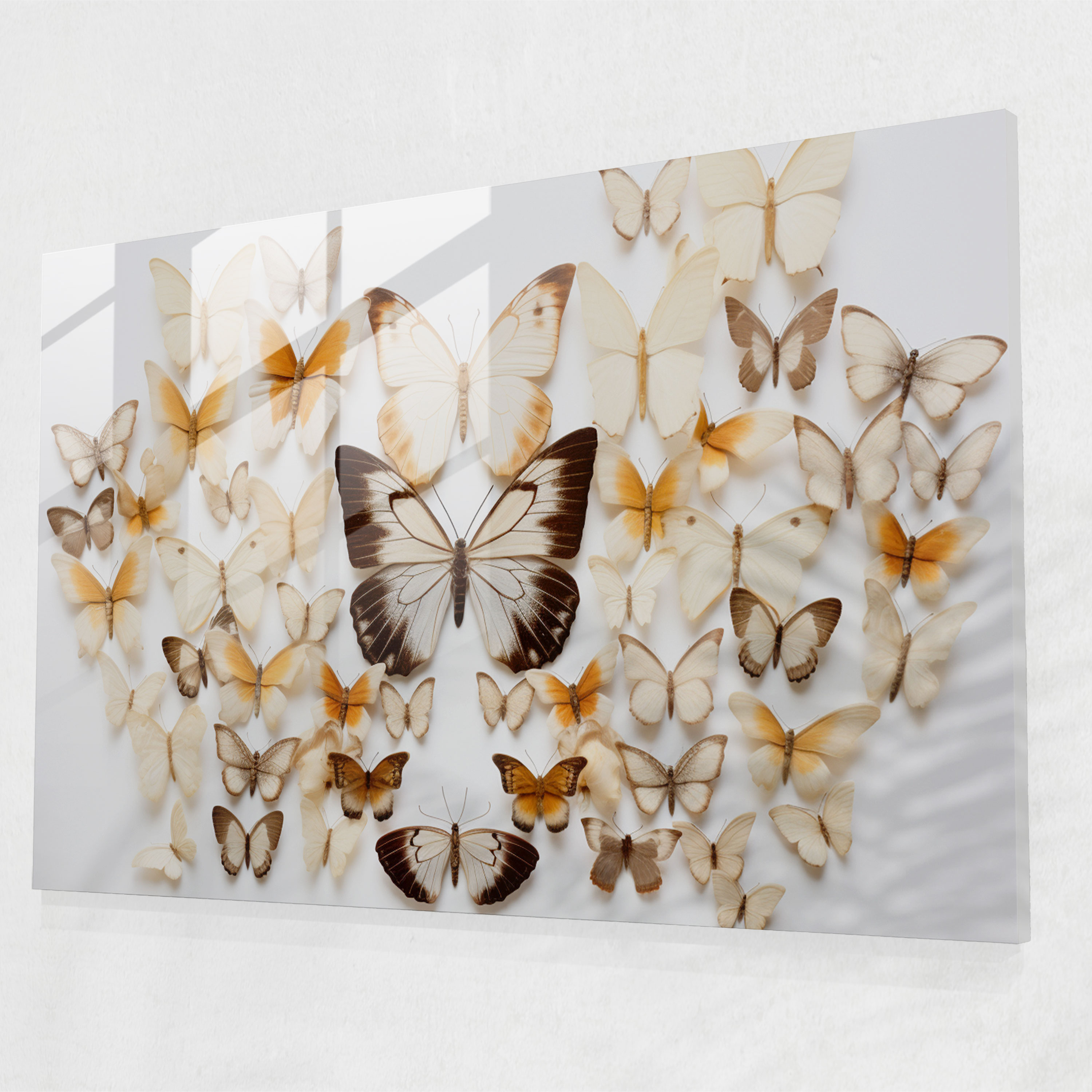 Symmetrical Dried Butterflies Glass Art - Dried Butterflies, Symmetrical Formation, Dried Butterflies Photorealistic Collection, Modern Art