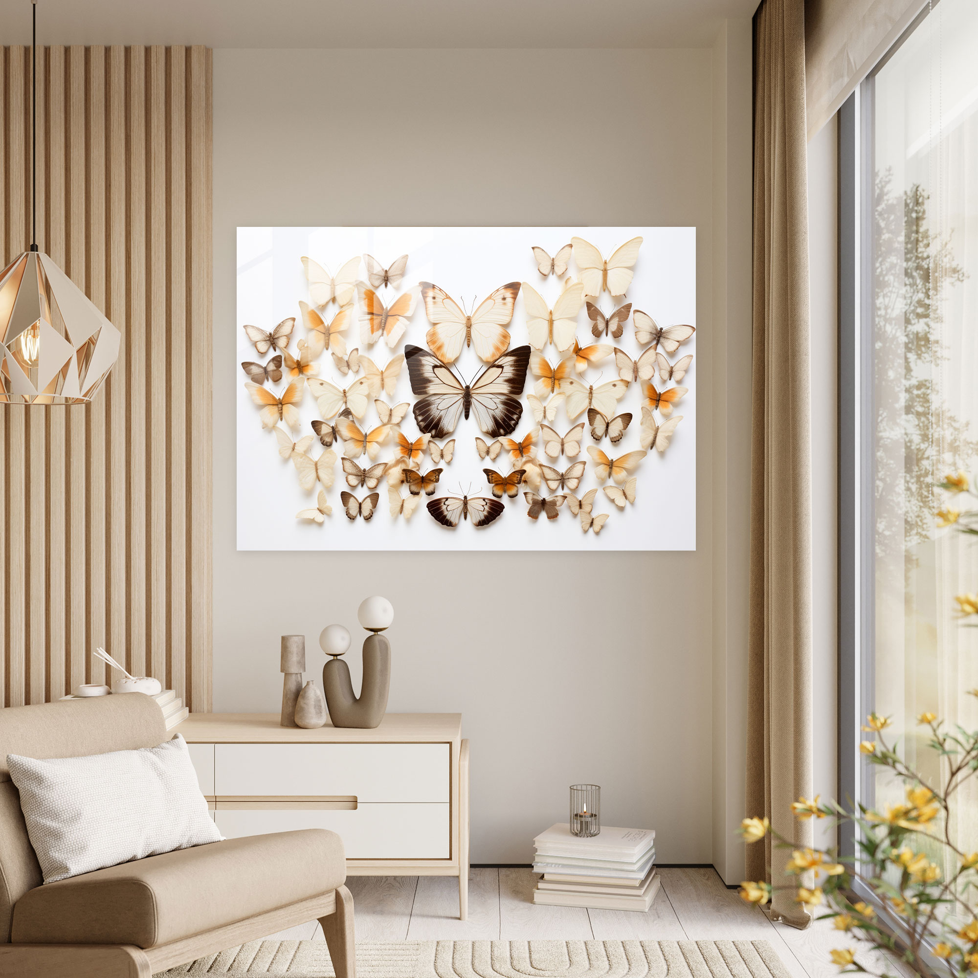 Symmetrical Dried Butterflies Glass Art - Dried Butterflies, Symmetrical Formation, Dried Butterflies Photorealistic Collection, Modern Art