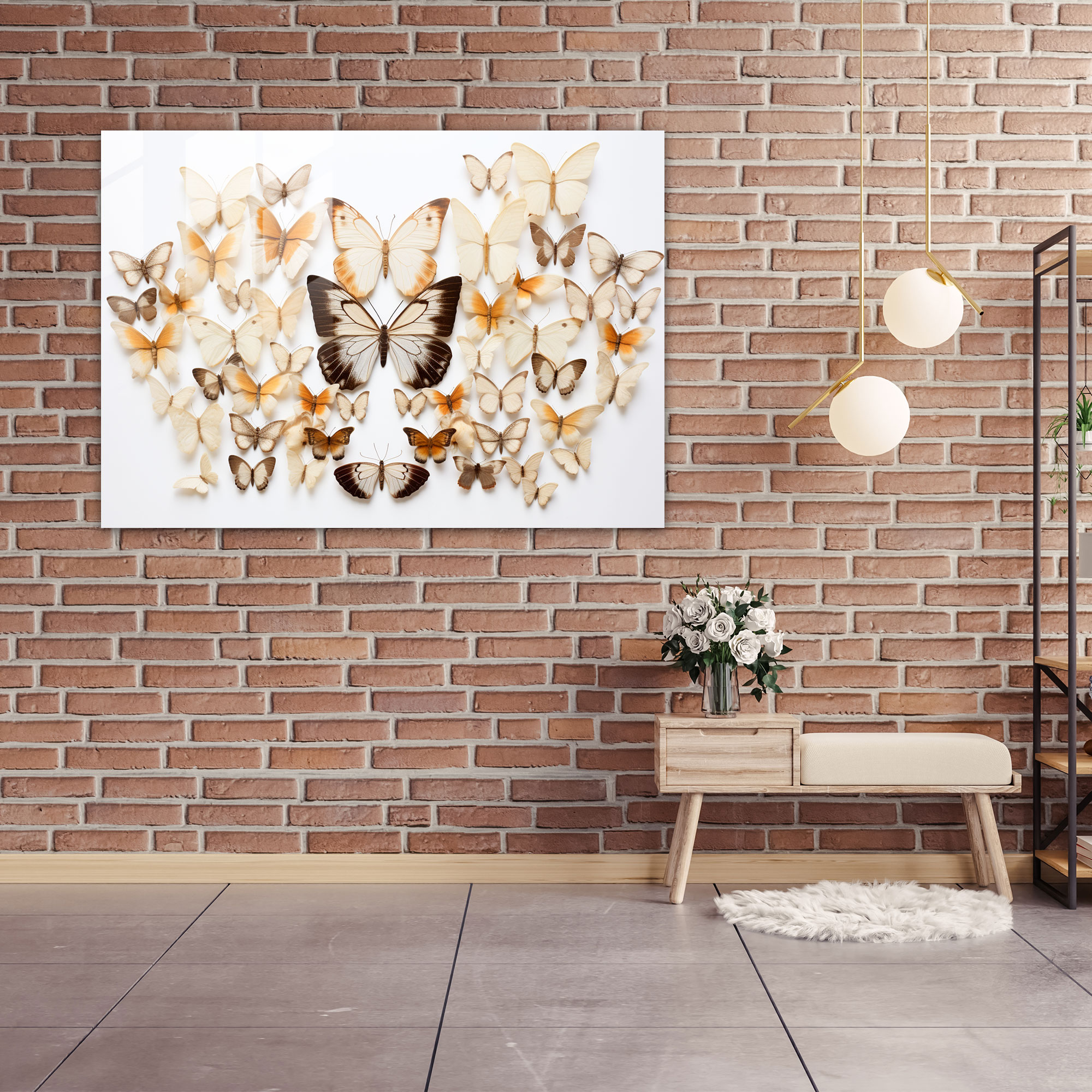 Symmetrical Dried Butterflies Glass Art - Dried Butterflies, Symmetrical Formation, Dried Butterflies Photorealistic Collection, Modern Art