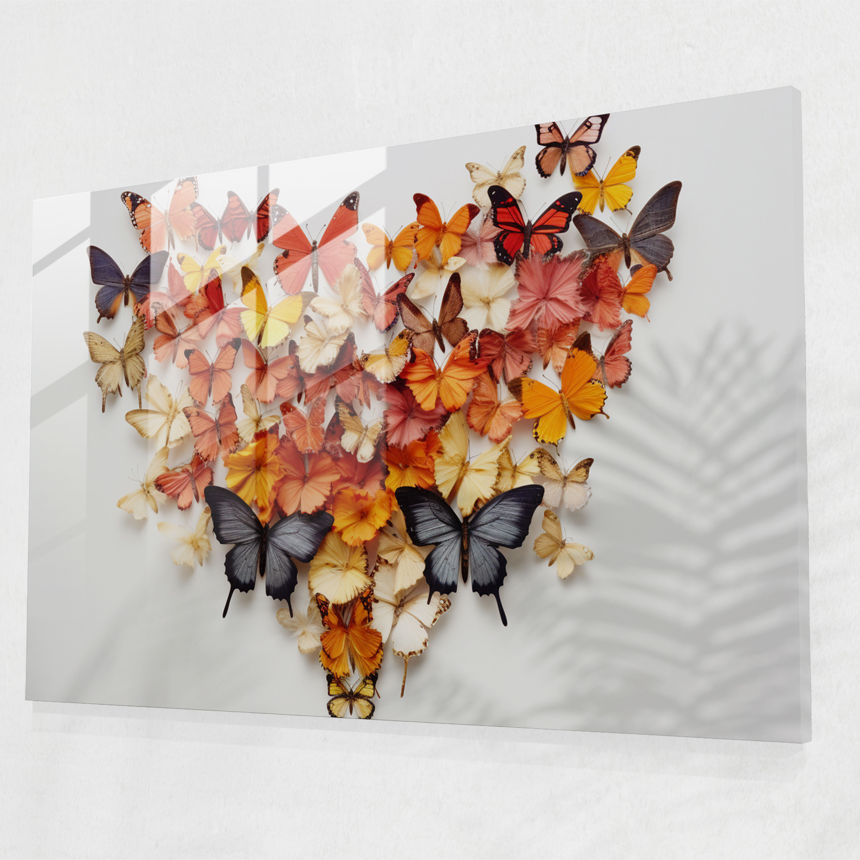 Blooming Flower Of Dried Butterflies Glass Art - Dried Butterflies, Dried Butterflies Photorealistic Collection, Modern Art, Glass Wall Art
