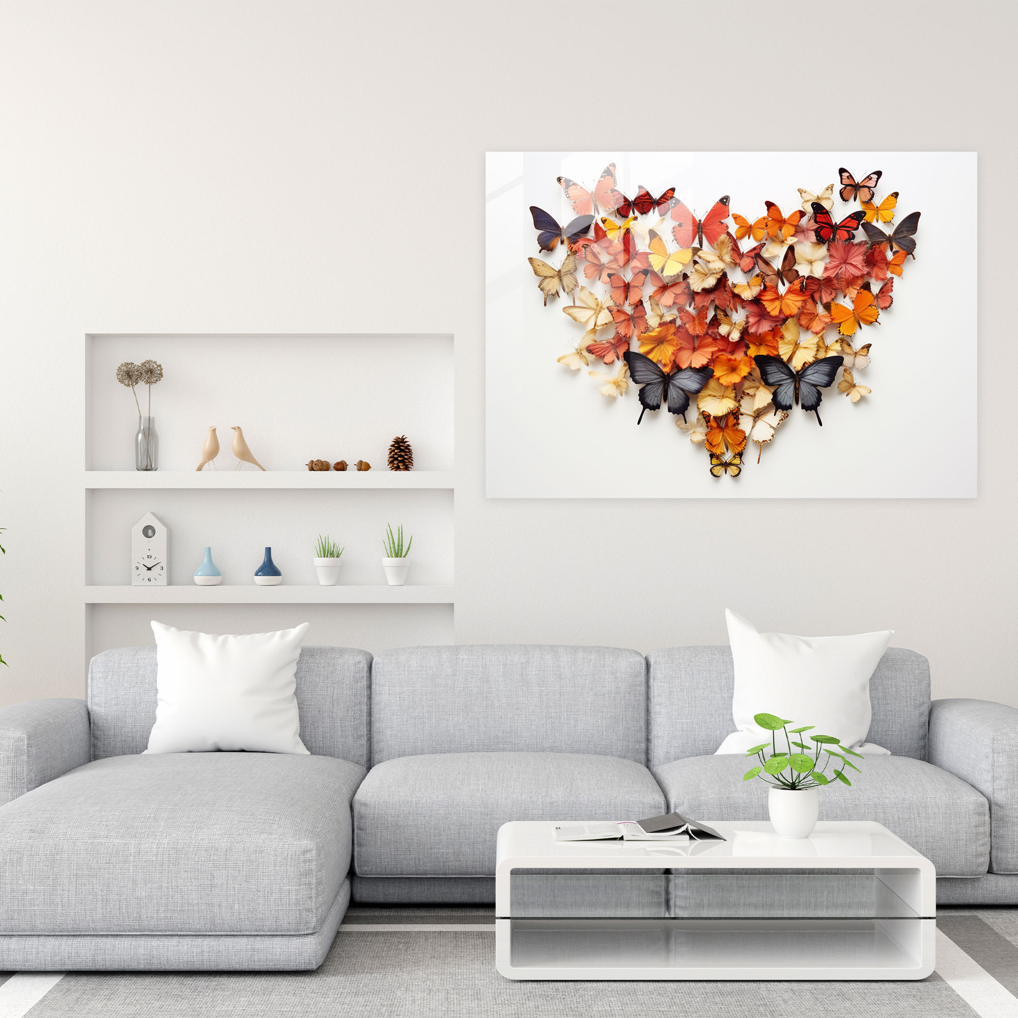 Blooming Flower Of Dried Butterflies Glass Art - Dried Butterflies, Dried Butterflies Photorealistic Collection, Modern Art, Glass Wall Art