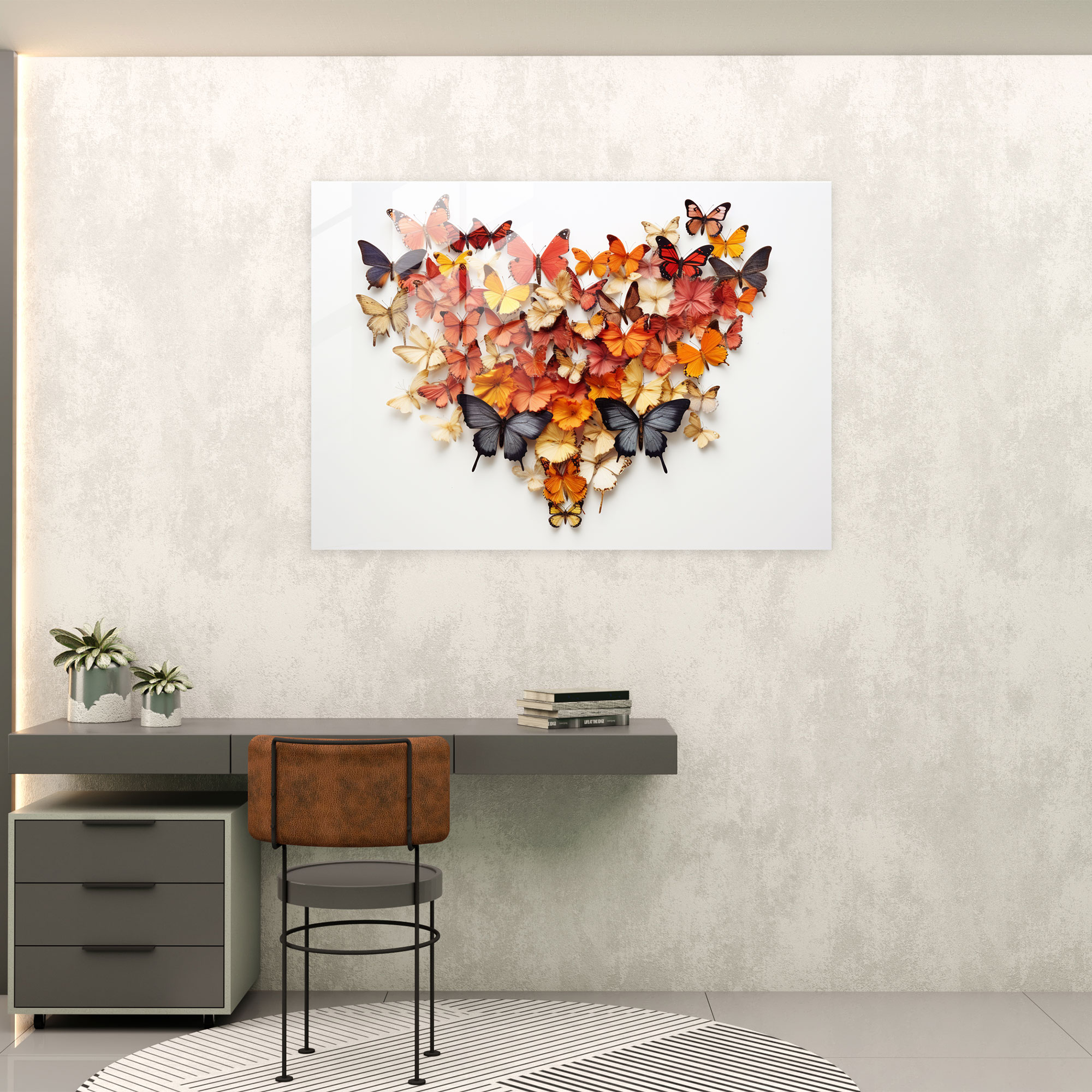 Blooming Flower Of Dried Butterflies Glass Art - Dried Butterflies, Dried Butterflies Photorealistic Collection, Modern Art, Glass Wall Art