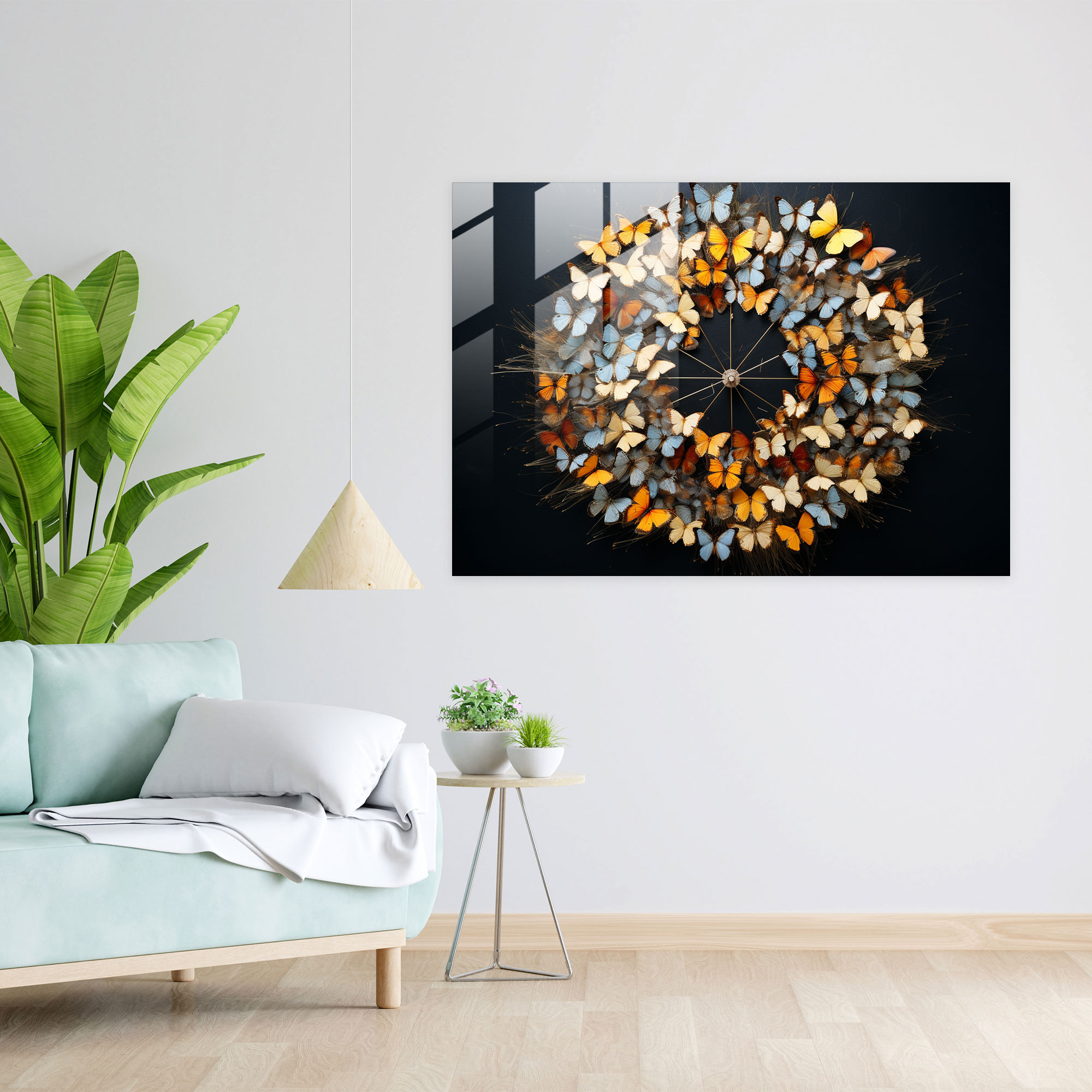 Kaleidoscope Of Dried Butterflies Glass Print - Dried Butterflies, Captivating Beauty, Glass Print, Modern Art