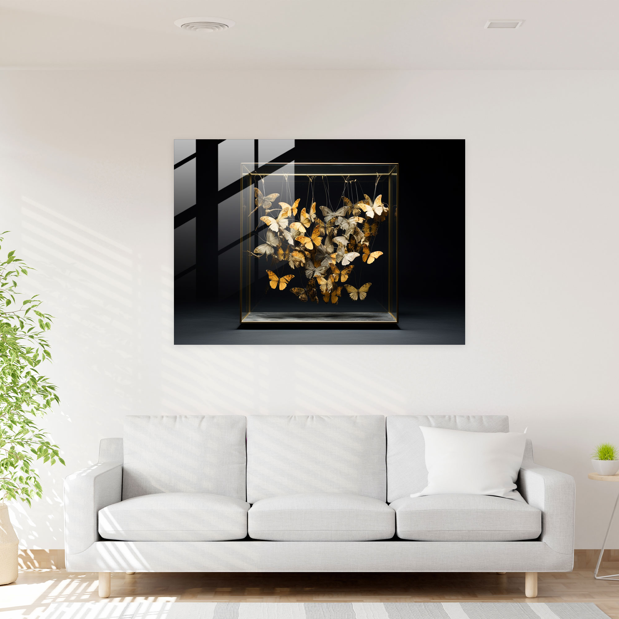 Dried Butterflies In Glass Frame Glass Art - Dried Butterflies, Mesmerizing Atmosphere, Wall Decoration, Glass Print