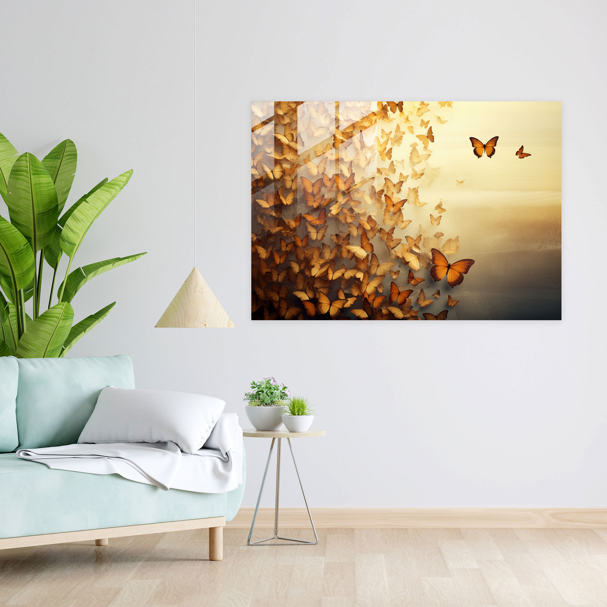 Surreal Dried Butterflies Glass Print - Dried Butterflies, Dream-Like Background, Mystery, Modern Art