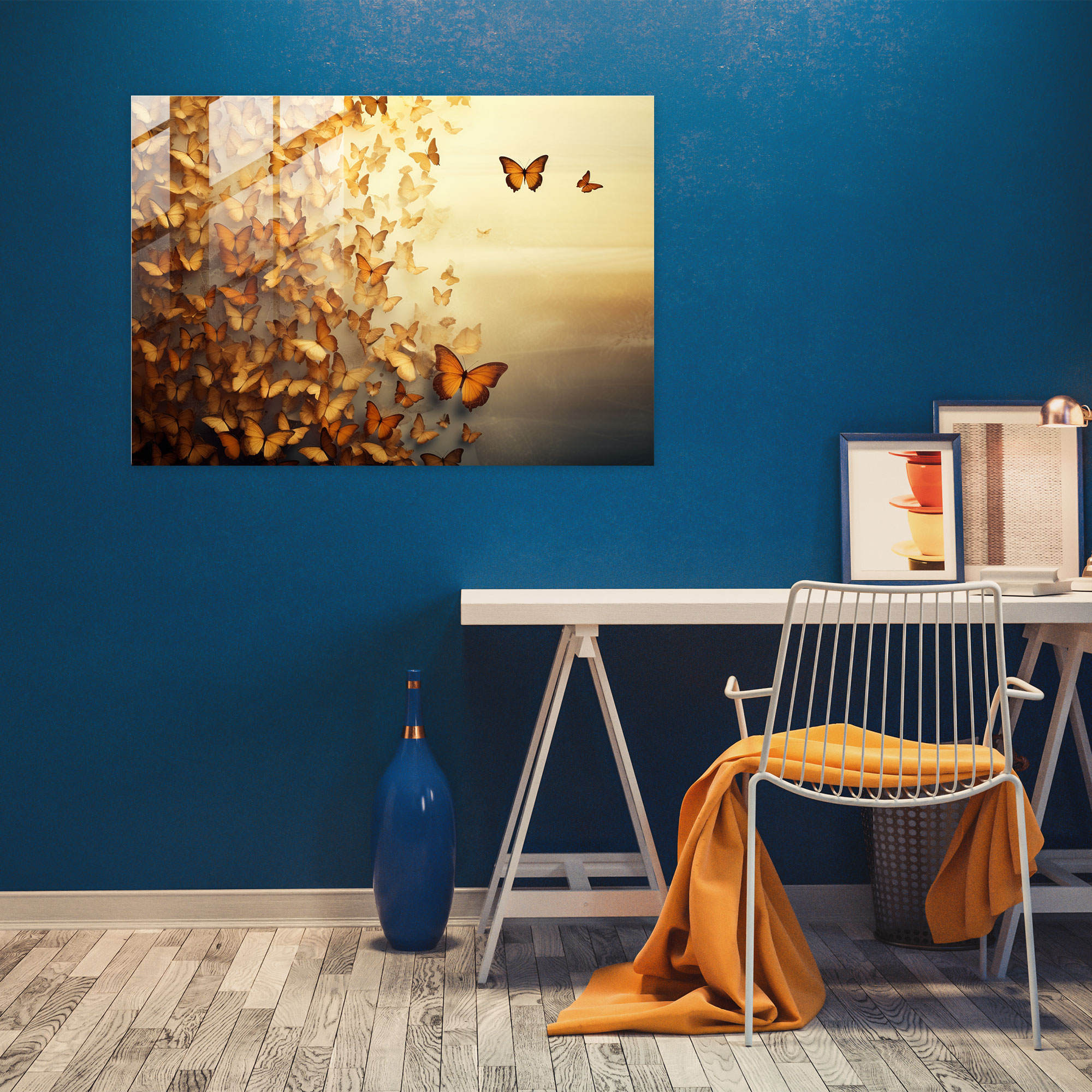 Surreal Dried Butterflies Glass Print - Dried Butterflies, Dream-Like Background, Mystery, Modern Art