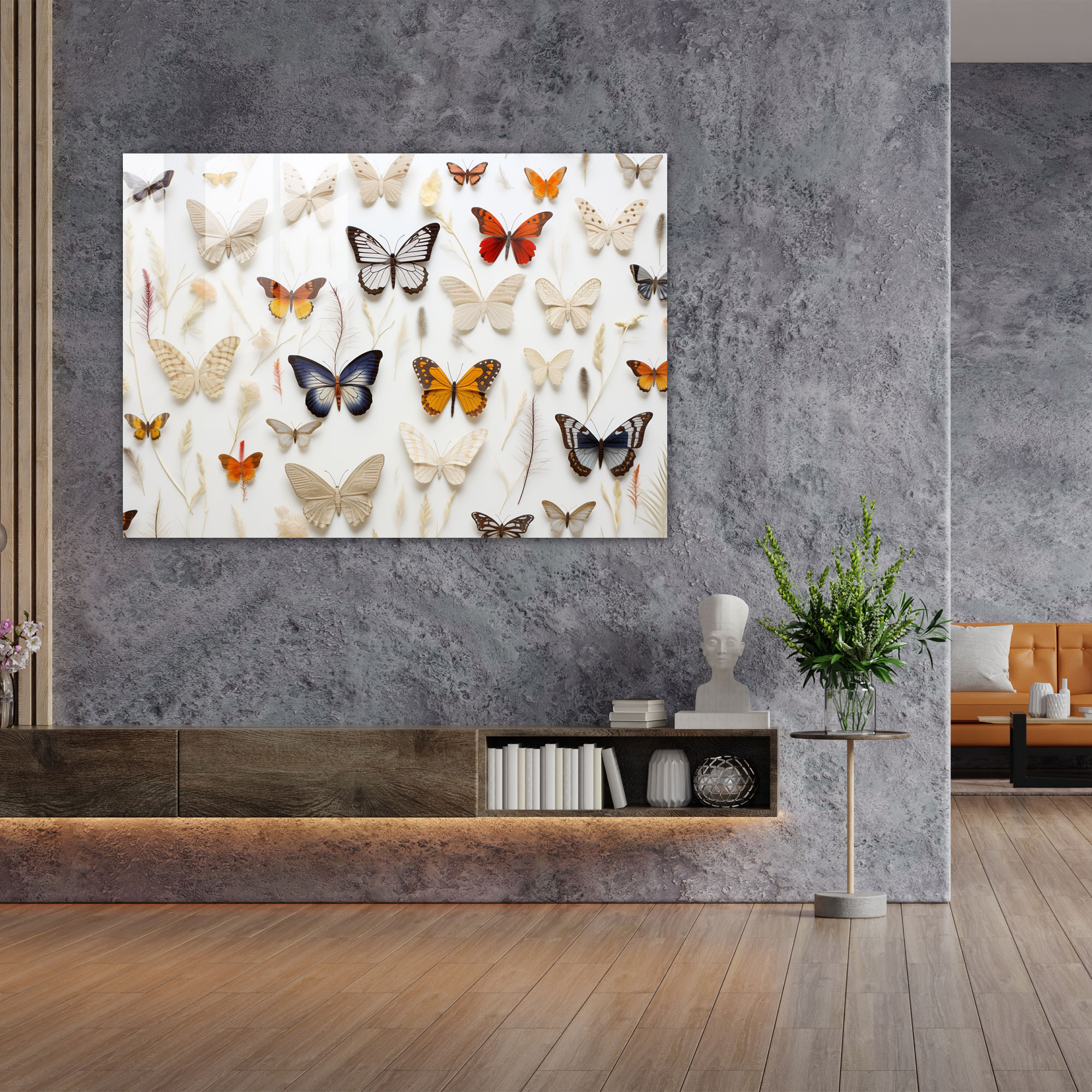 Dried Butterflies Glass Print - Dried Butterflies, Preserved Butterflies, Dried Butterflies Photorealistic Collection, Modern Art