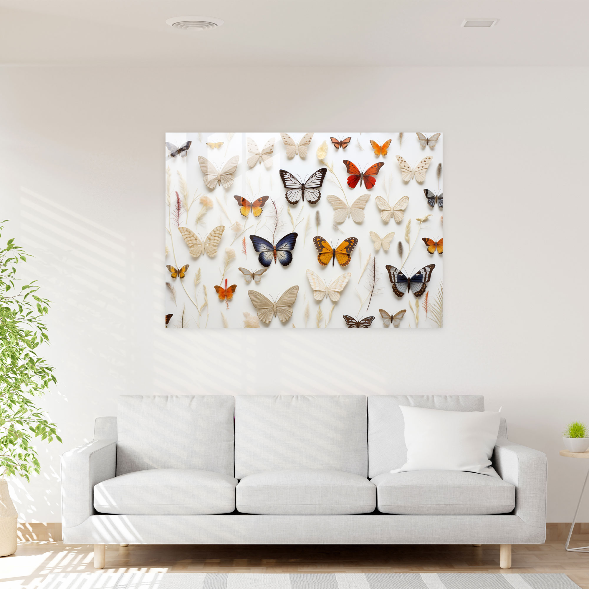 Dried Butterflies Glass Print - Dried Butterflies, Preserved Butterflies, Dried Butterflies Photorealistic Collection, Modern Art