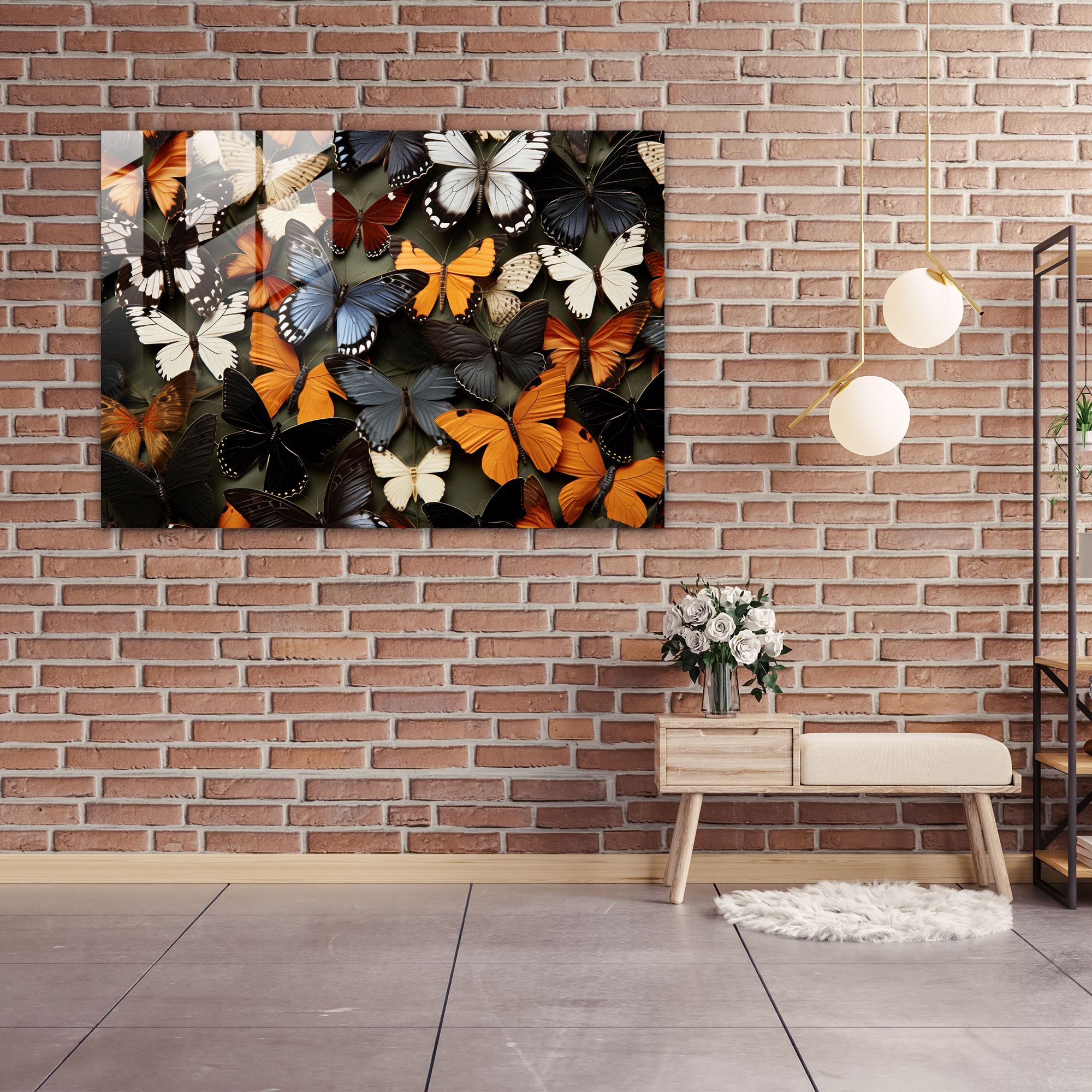 Dried Butterflies Wall Decoration - Dried Butterflies, Dried Butterflies Photorealistic Collection, Glass Art, Visual Masterpiece