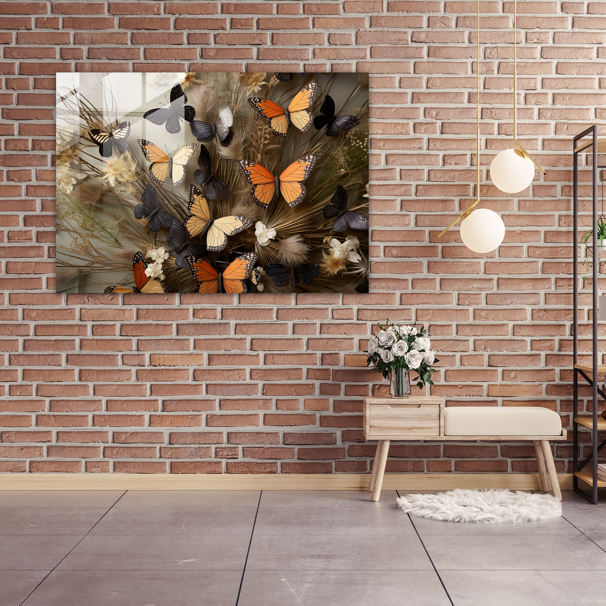 Dried Butterflies Glass Wall Art - Dried Butterflies, Modern Art, Home Decoration, Glass Print