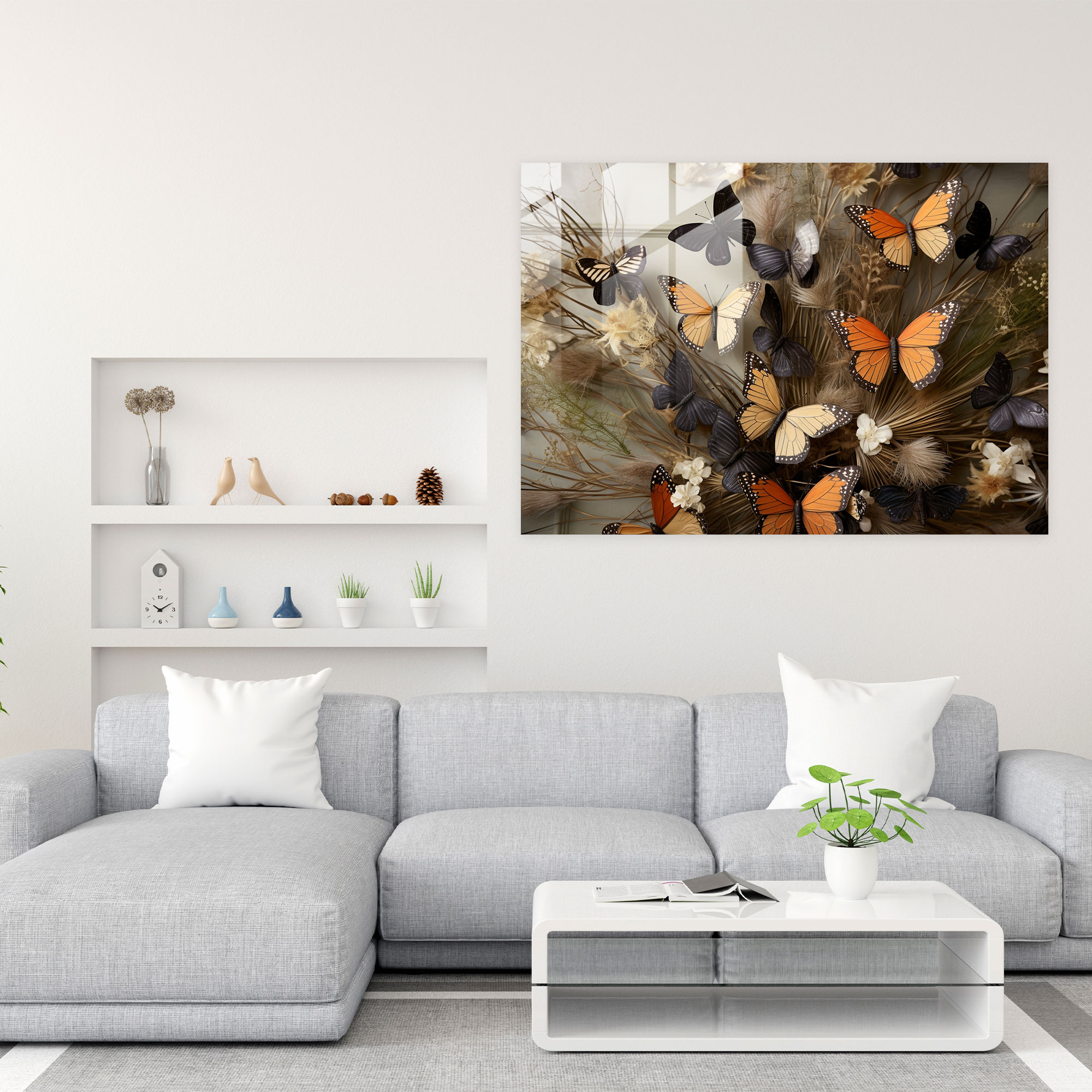 Dried Butterflies Glass Wall Art - Dried Butterflies, Modern Art, Home Decoration, Glass Print