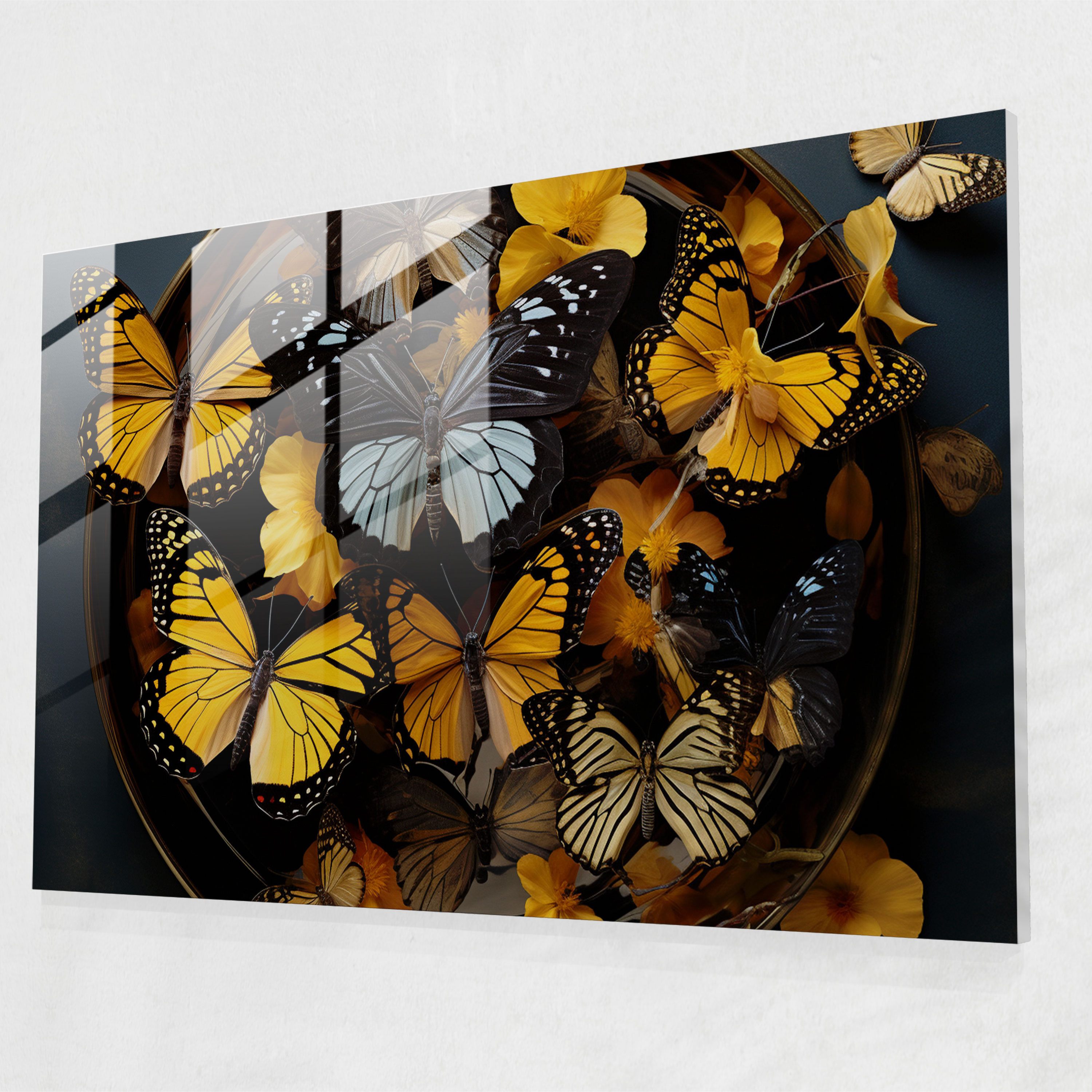 Dried Butterflies Glass Art - Dried Butterflies, Dried Butterflies Photorealistic Collection, Wall Decoration, Glass Print