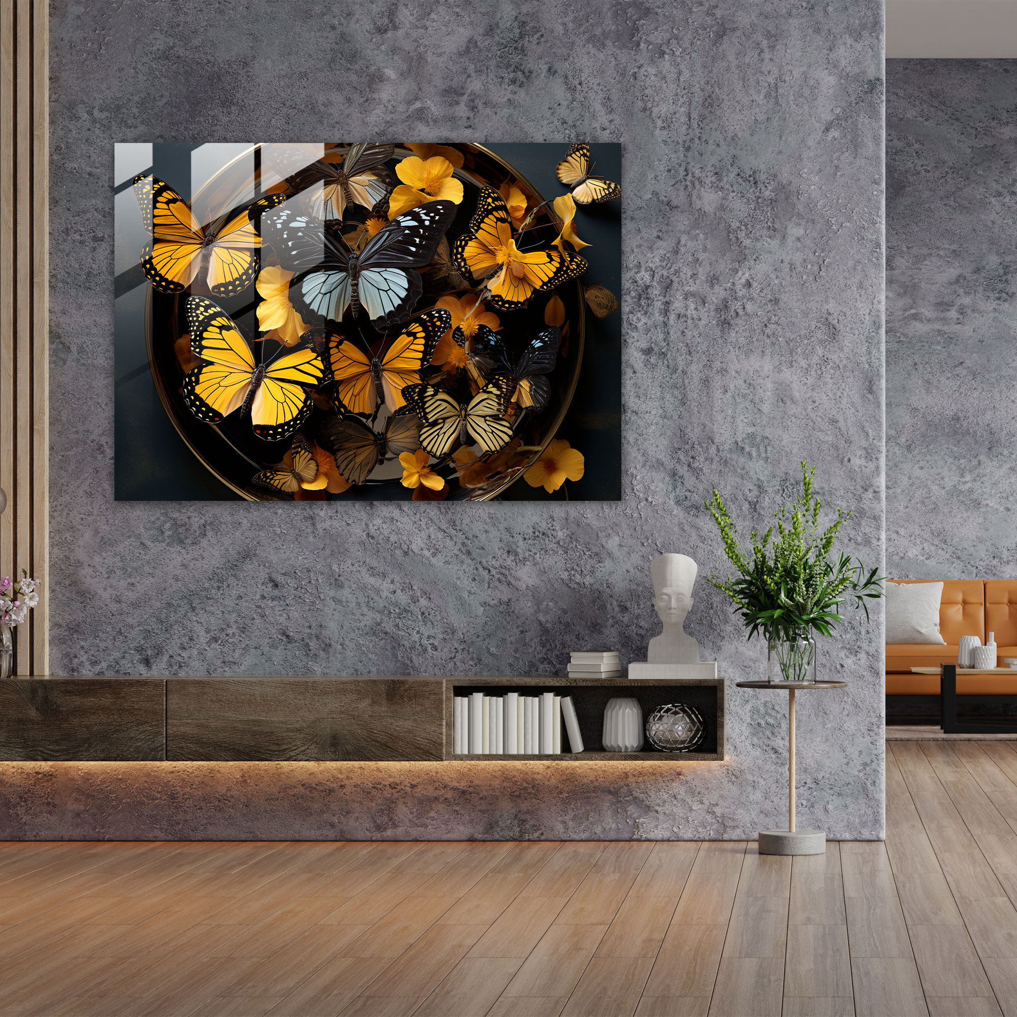 Dried Butterflies Glass Art - Dried Butterflies, Dried Butterflies Photorealistic Collection, Wall Decoration, Glass Print