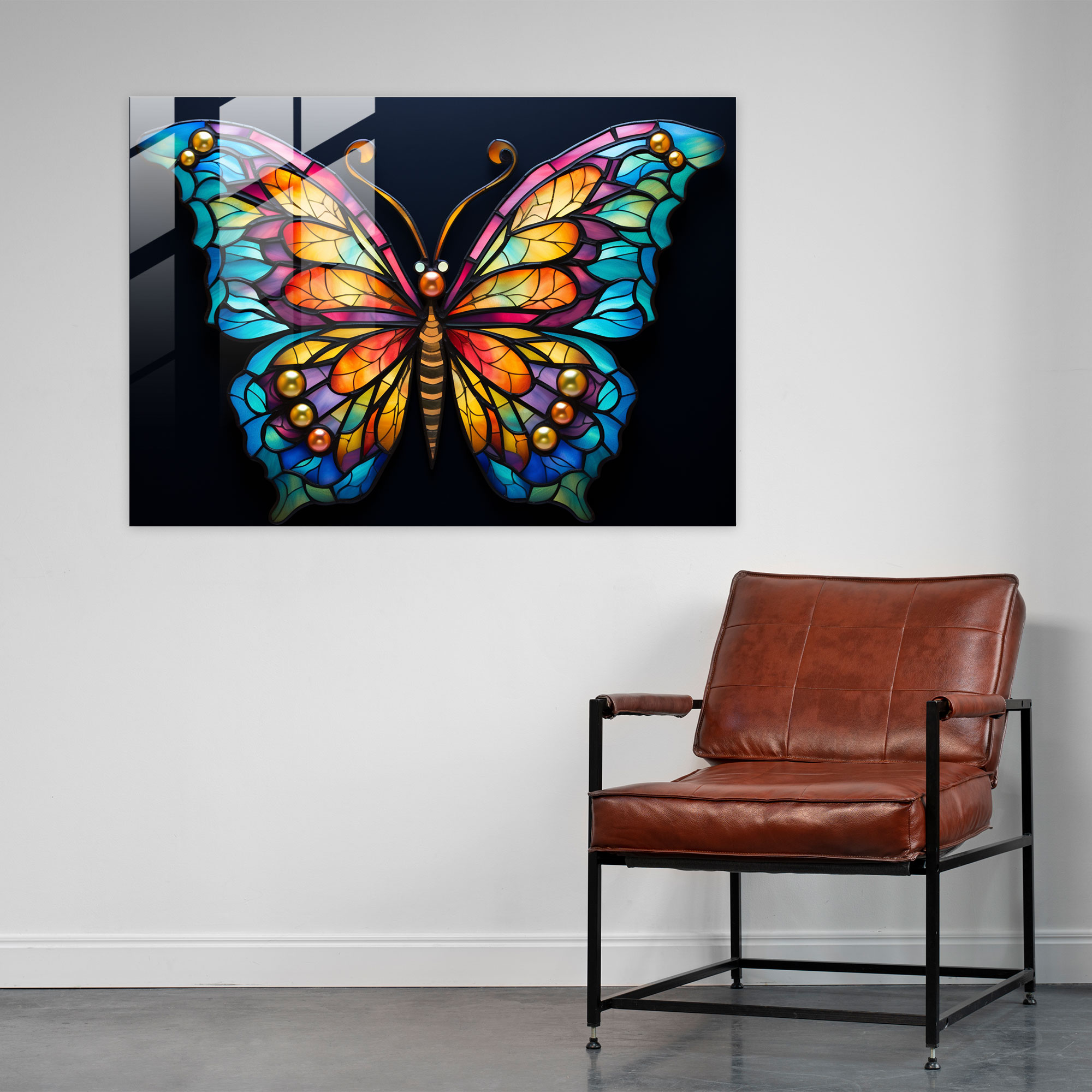 Iridescent Butterflies Glass Wall Art - Dried Butterflies, Home Decoration, Stained Glass Mosaic, Glass Art
