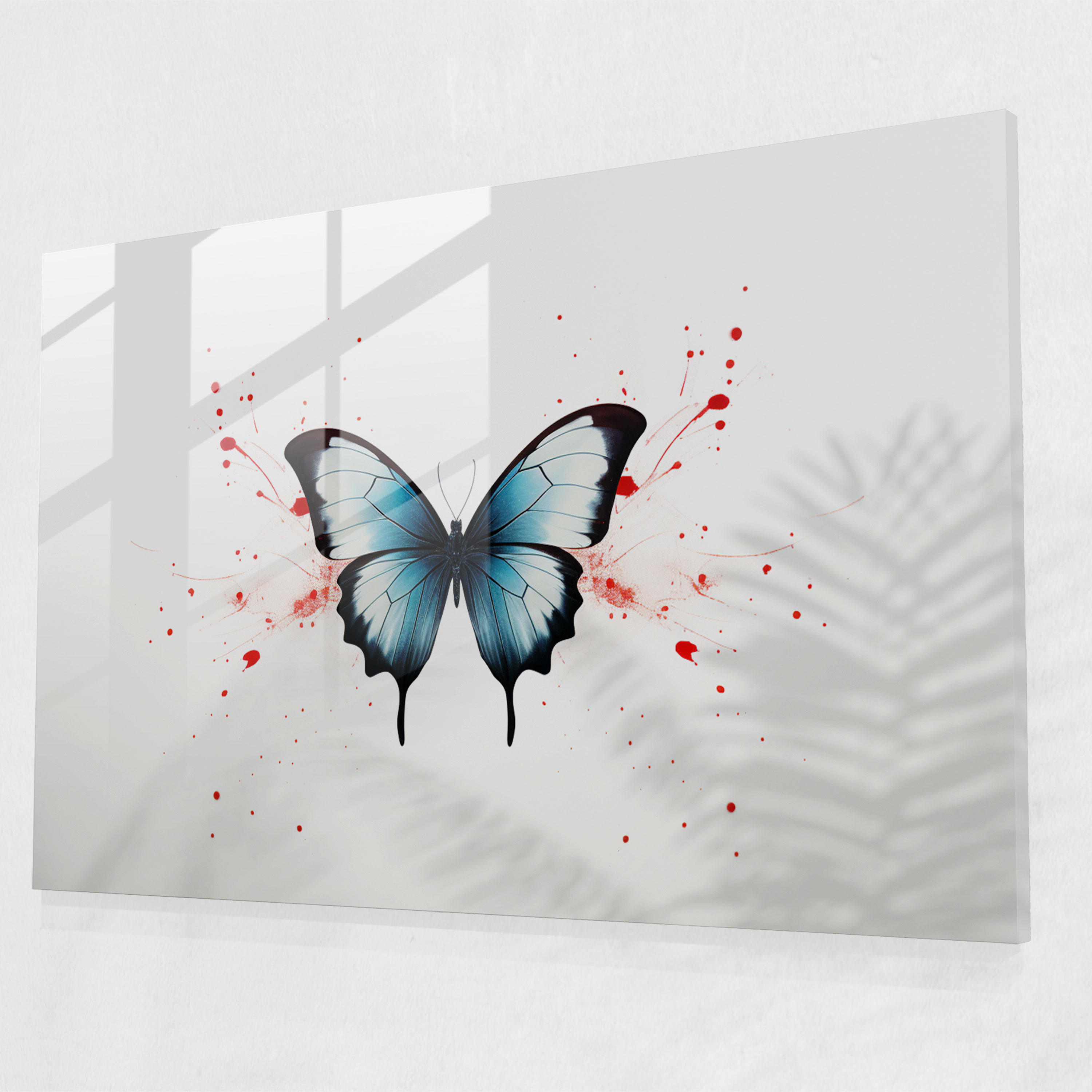 Minimalistic Butterflies Glass Print - Dried Butterflies, Contemporary Digital Illustration, Glass Wall Art, Glass Art
