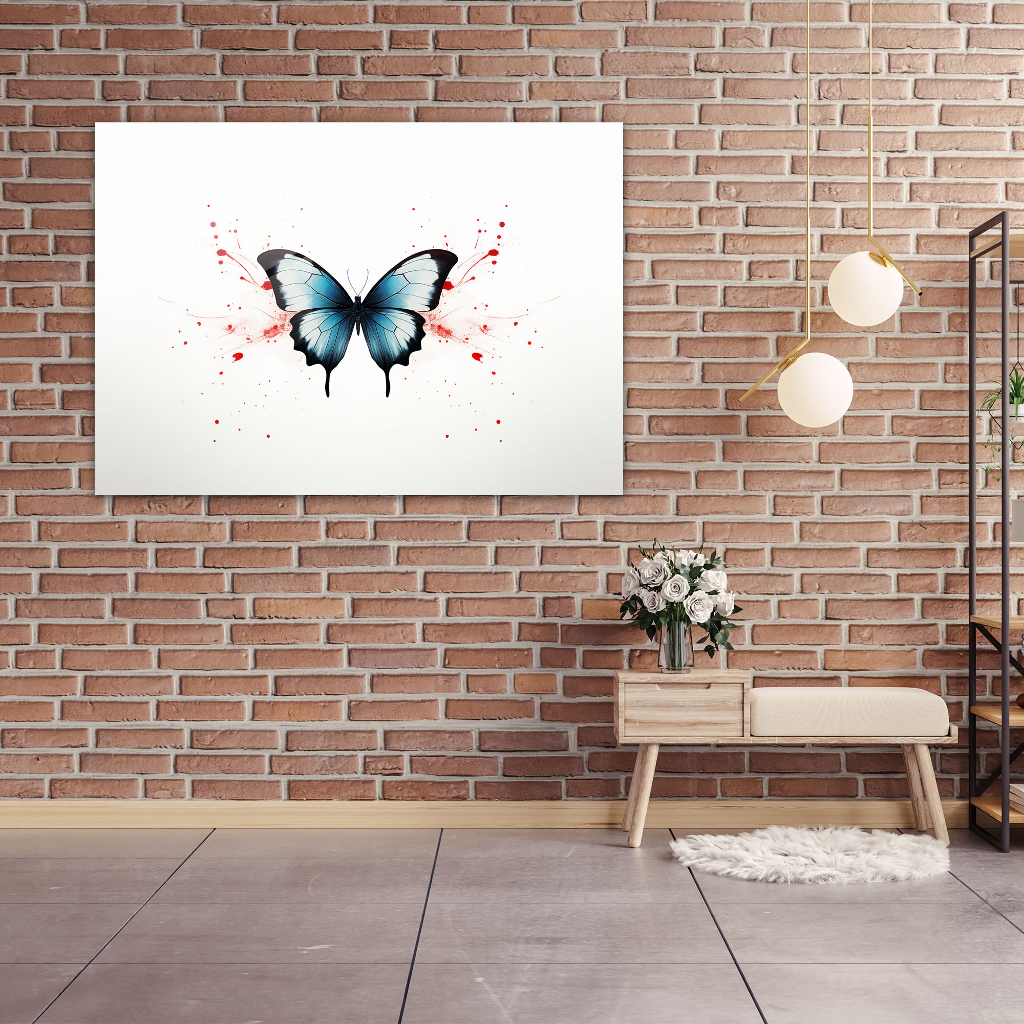 Minimalistic Butterflies Glass Print - Dried Butterflies, Contemporary Digital Illustration, Glass Wall Art, Glass Art