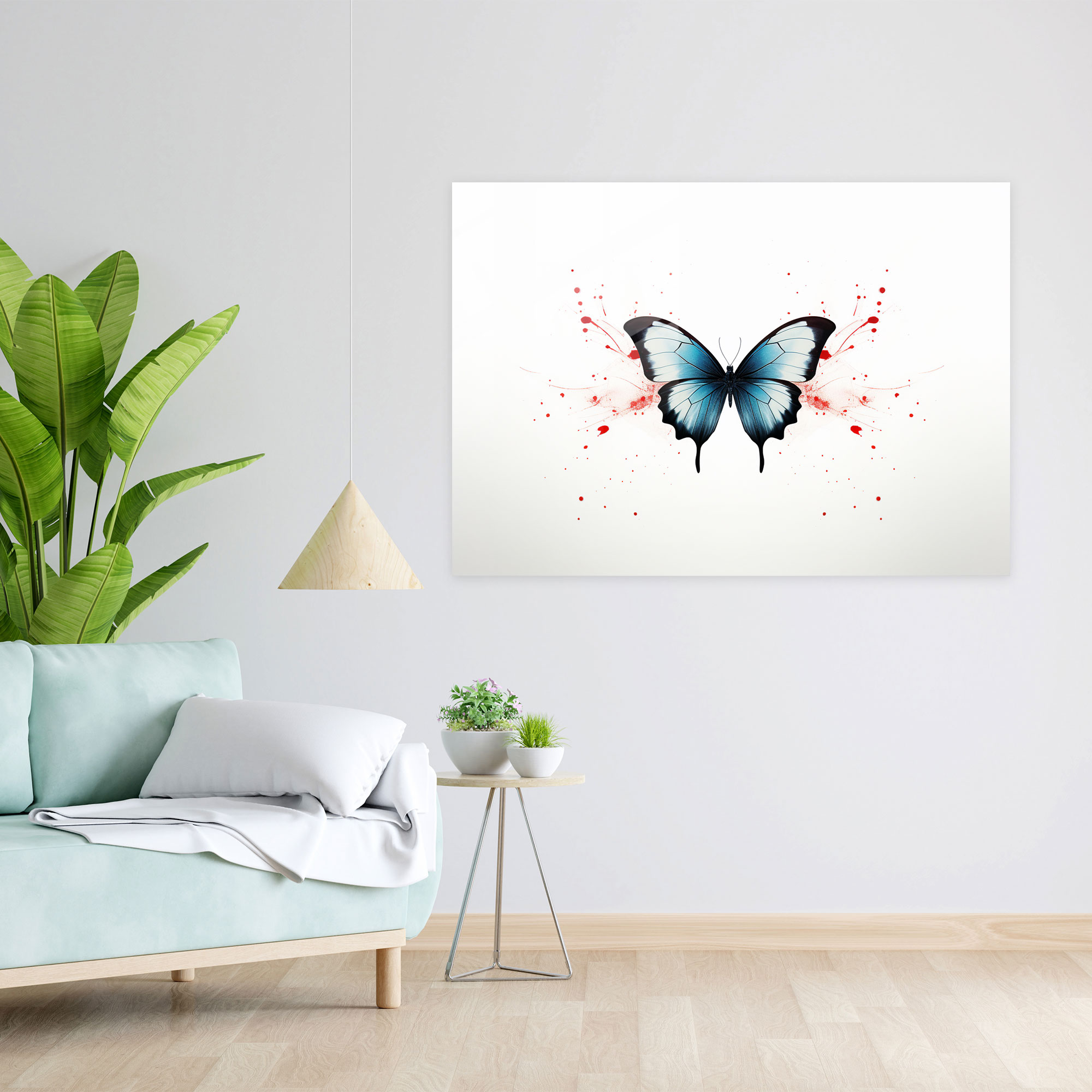 Minimalistic Butterflies Glass Print - Dried Butterflies, Contemporary Digital Illustration, Glass Wall Art, Glass Art