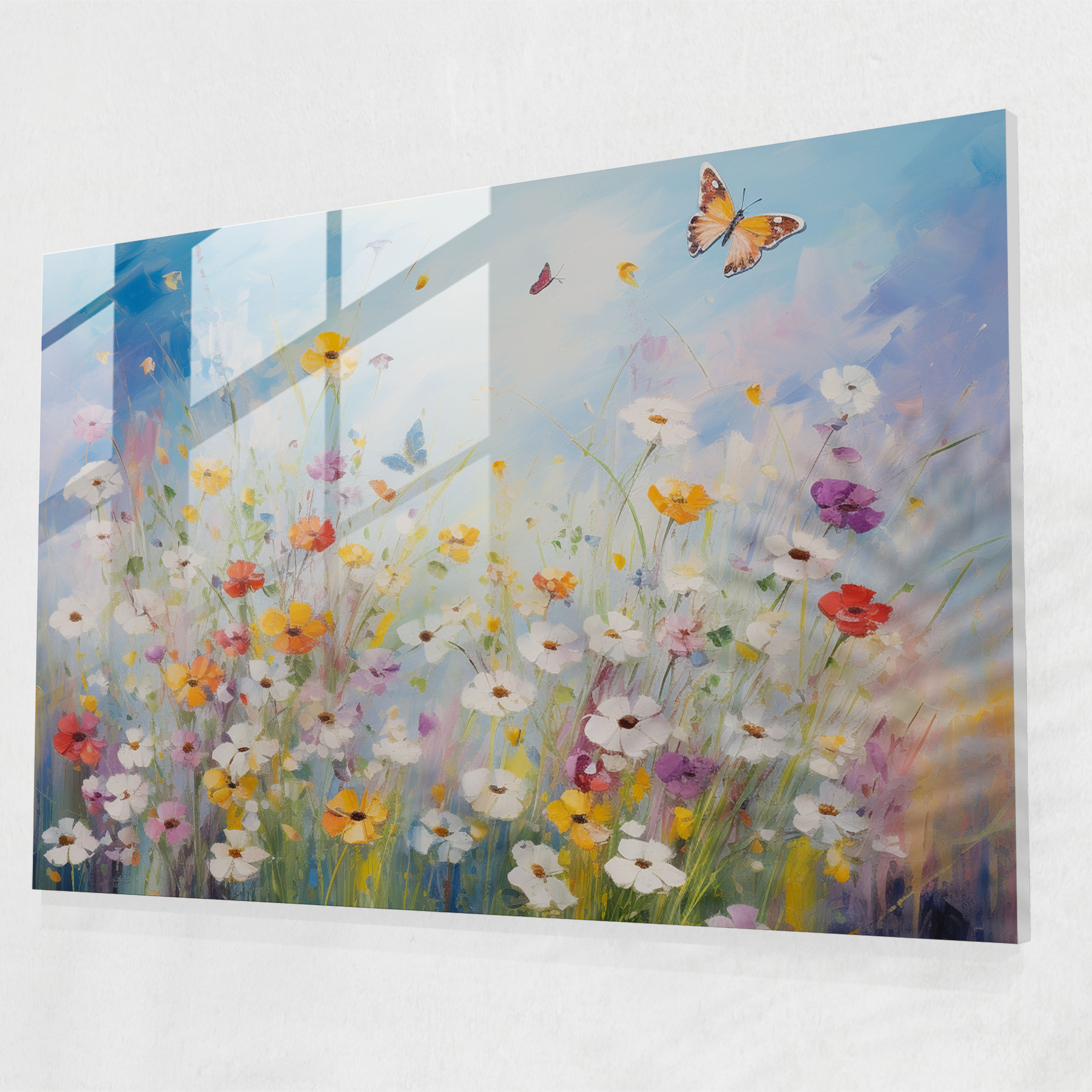Wildflowers And Butterflies Glass Print - Dried Butterflies, Butterflies, Butterflies In Dance, Delicate Brushstrokes