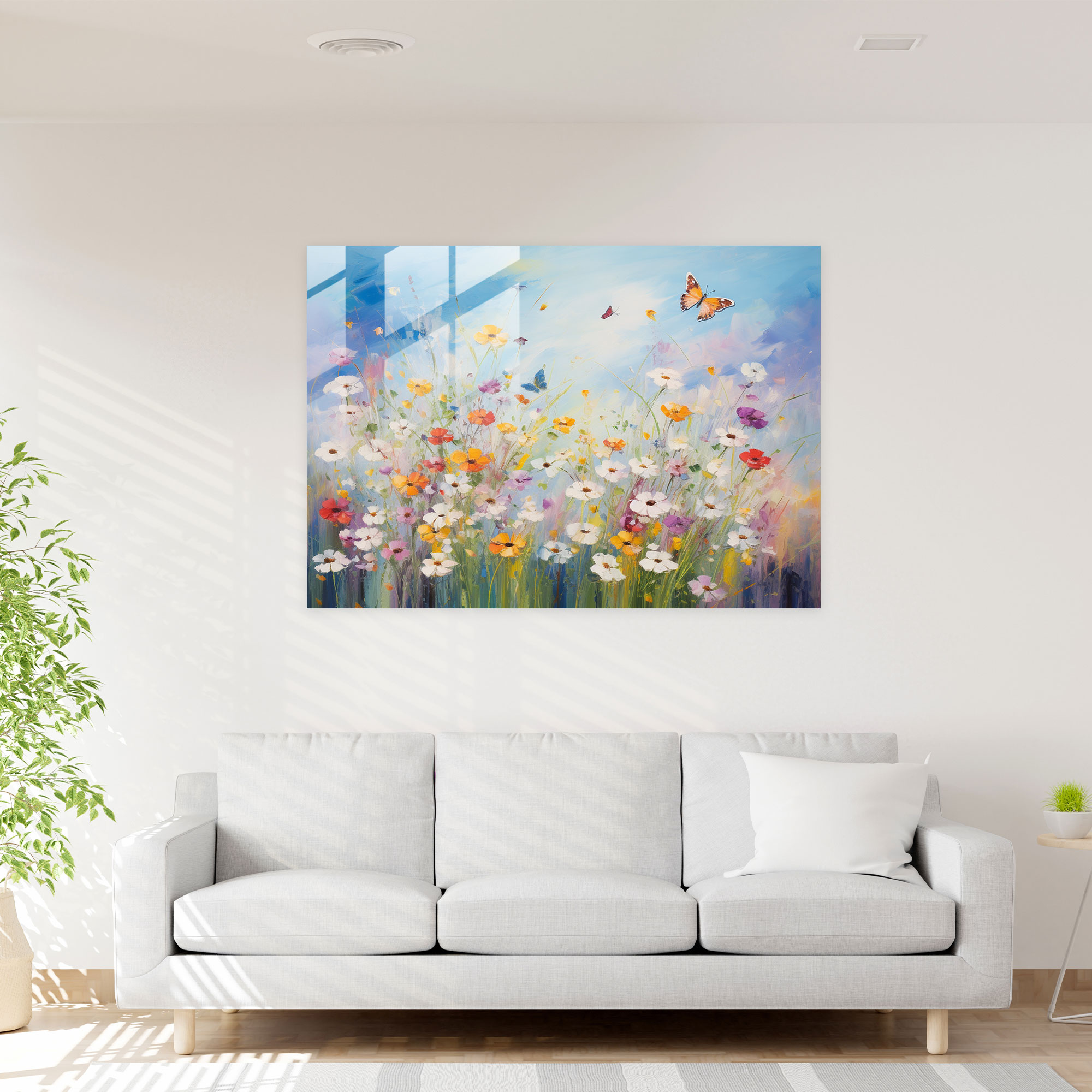 Wildflowers And Butterflies Glass Print - Dried Butterflies, Butterflies, Butterflies In Dance, Delicate Brushstrokes