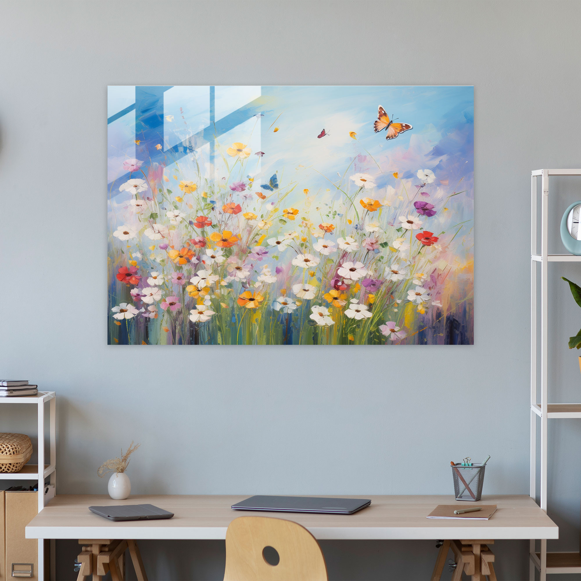 Wildflowers And Butterflies Glass Print - Dried Butterflies, Butterflies, Butterflies In Dance, Delicate Brushstrokes
