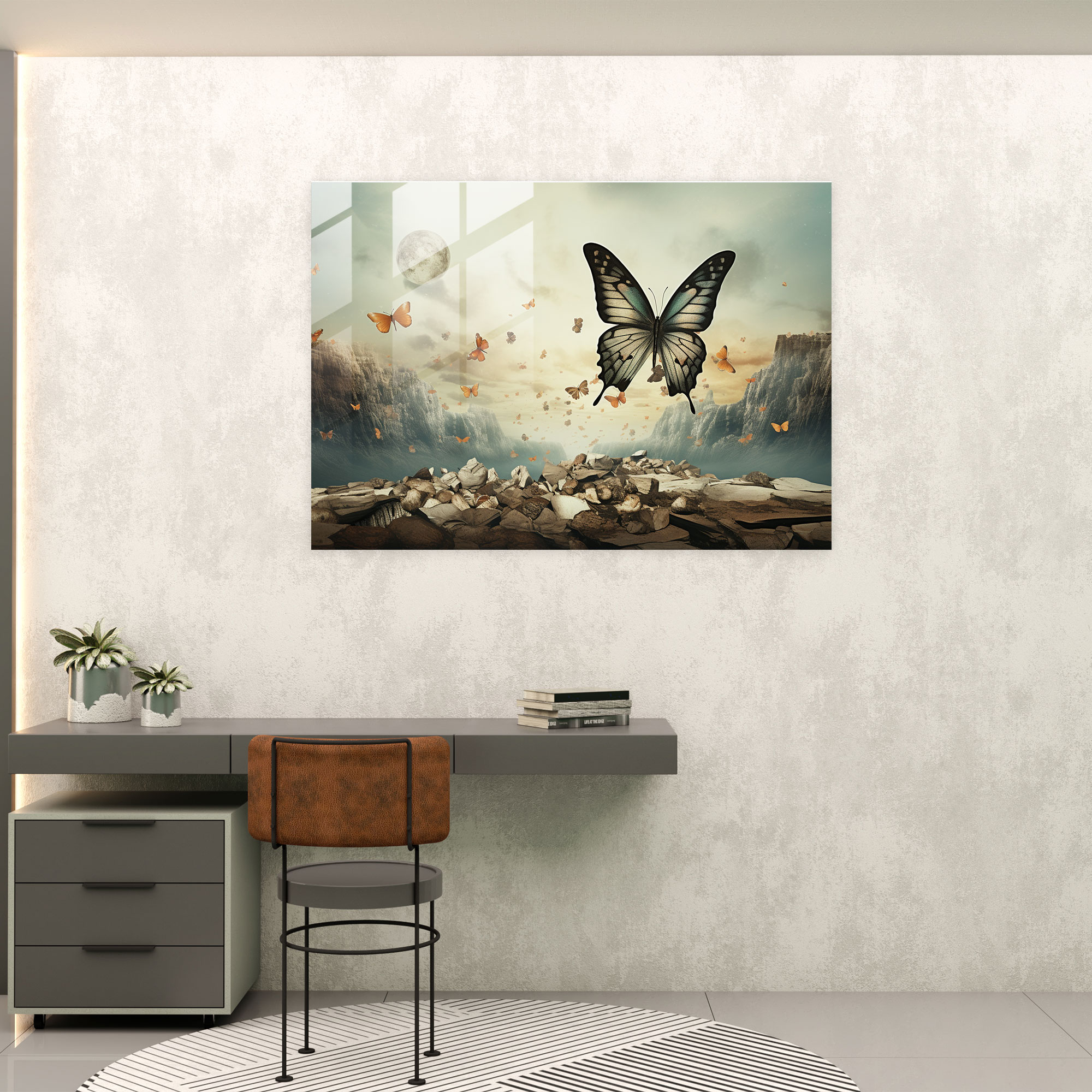 Transformational Butterflies Glass Print - Dried Butterflies, Dreamlike Backdrop, Glass Wall Art, Transformational Symbolism