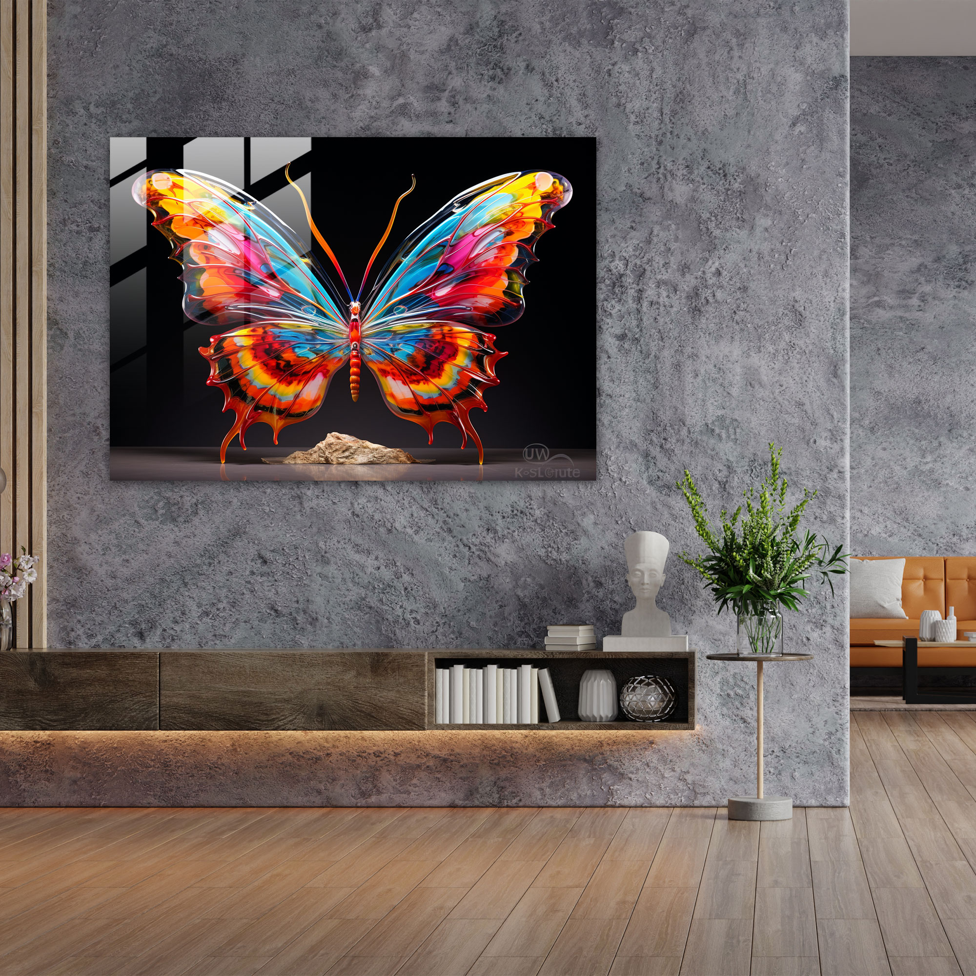 Abstract Butterfly Glass Art - Dried Butterflies, Glass Print, Modern Art, Abstract