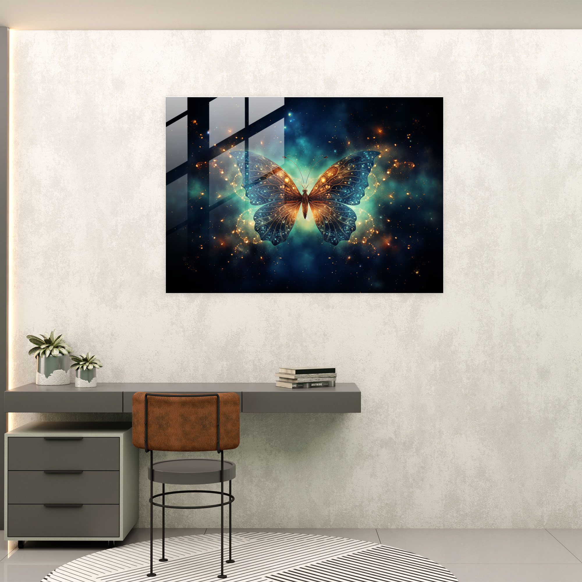 Butterfly Galaxy Glass Print - Dried Butterflies, Wall Decoration, Butterfly, Modern Art