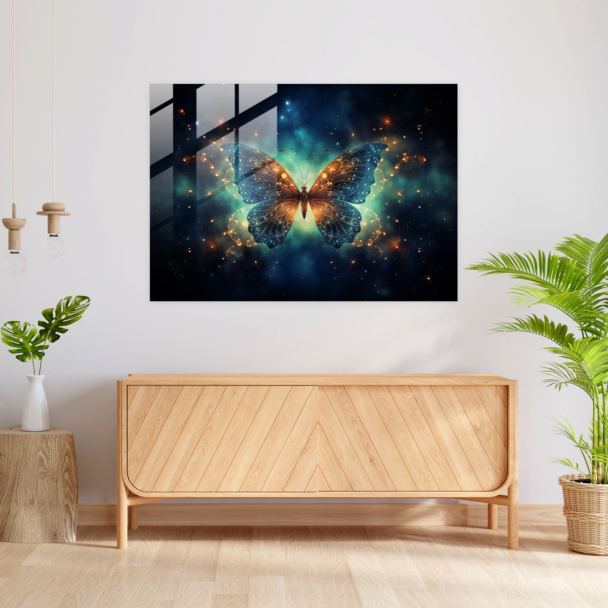 Butterfly Galaxy Glass Print - Dried Butterflies, Wall Decoration, Butterfly, Modern Art