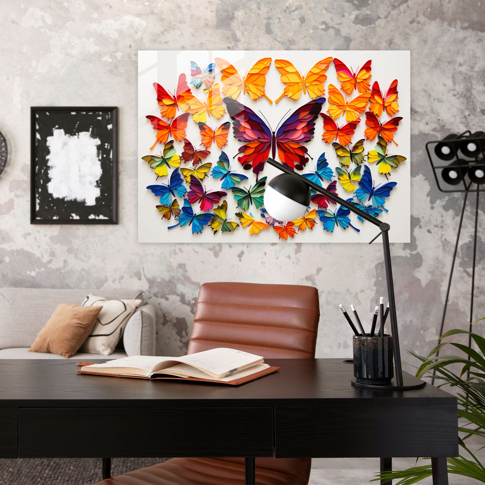 Butterfly Mosaic Glass Wall Art - Dried Butterflies, Vibrant, Home Decoration, Mosaic Artwork