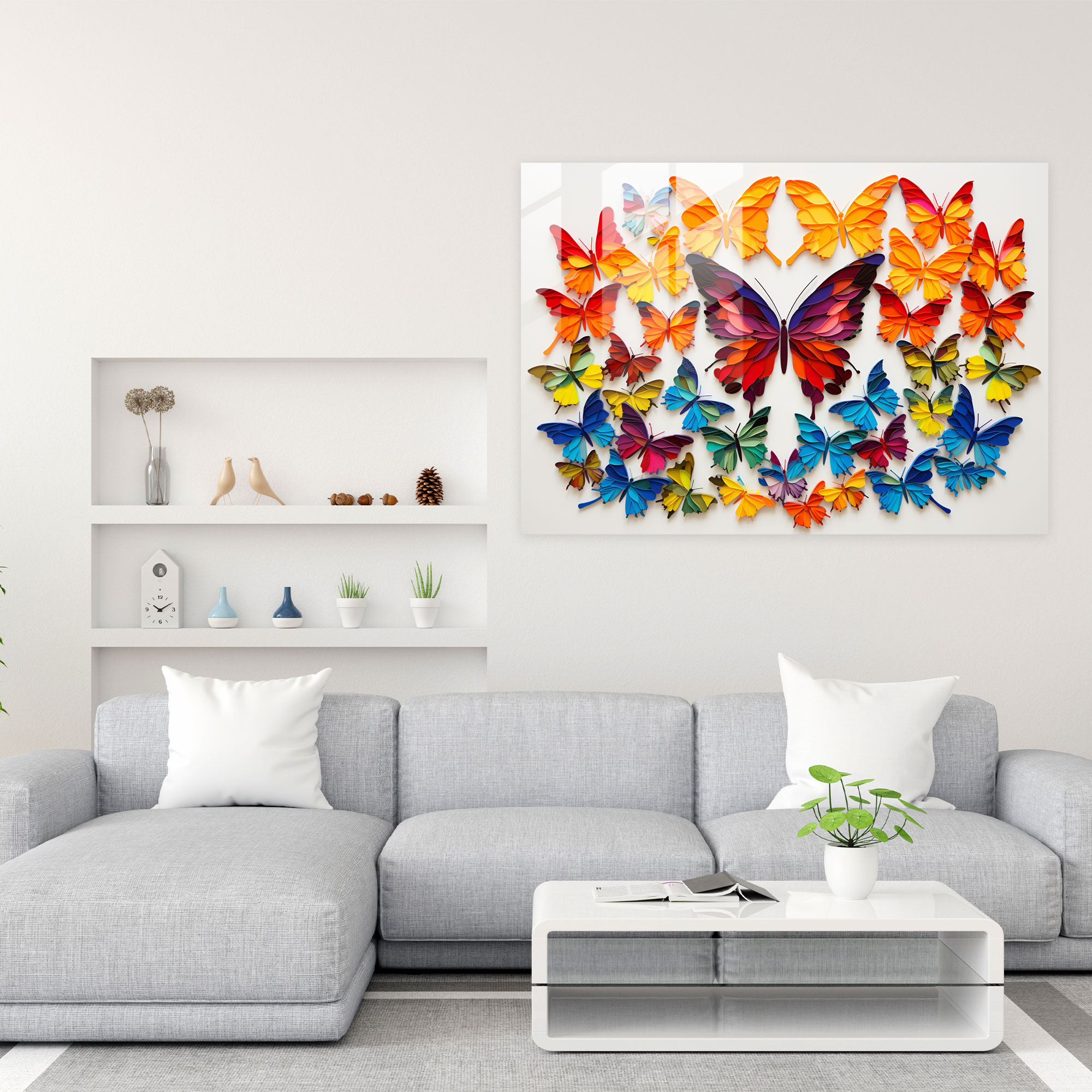 Butterfly Mosaic Glass Wall Art - Dried Butterflies, Vibrant, Home Decoration, Mosaic Artwork