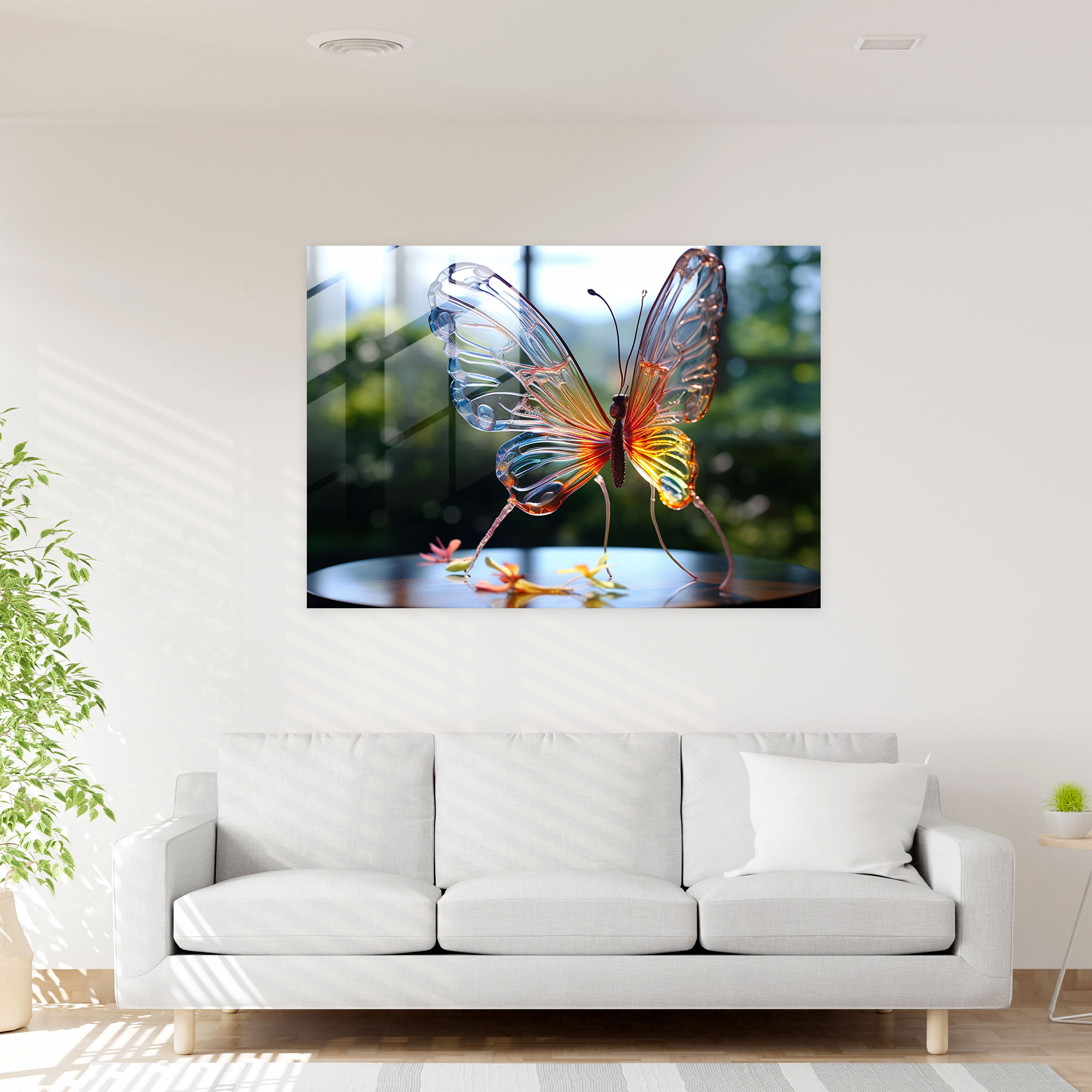 Lifelike Glass Butterfly Sculpture - Dried Butterflies, Modern Art, Wonder, Natural Element