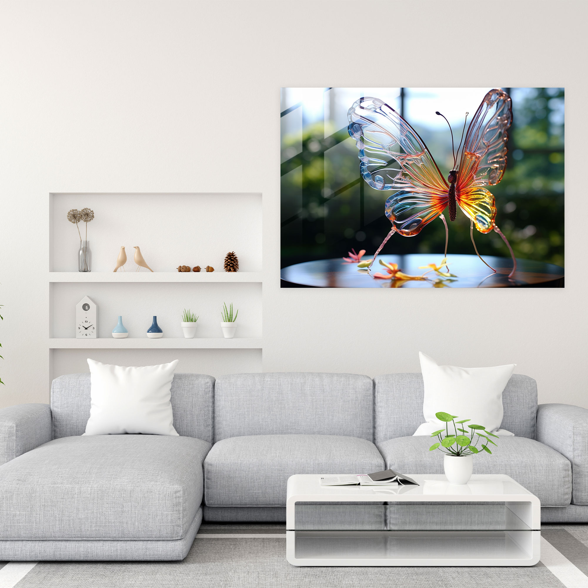 Lifelike Glass Butterfly Sculpture - Dried Butterflies, Modern Art, Wonder, Natural Element