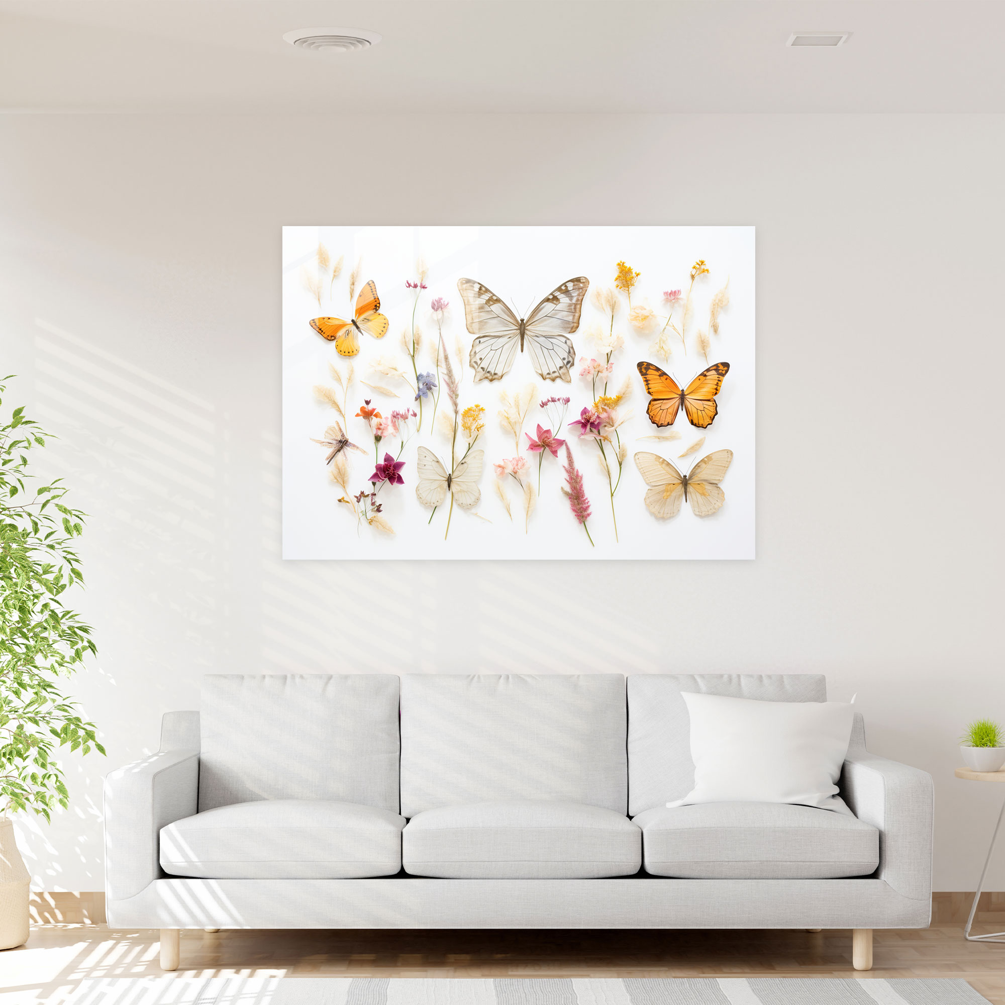 Pressed Flowers Butterfly Glass Art - Dried Butterflies, Serenity, Home Decoration, Delicate Butterflies