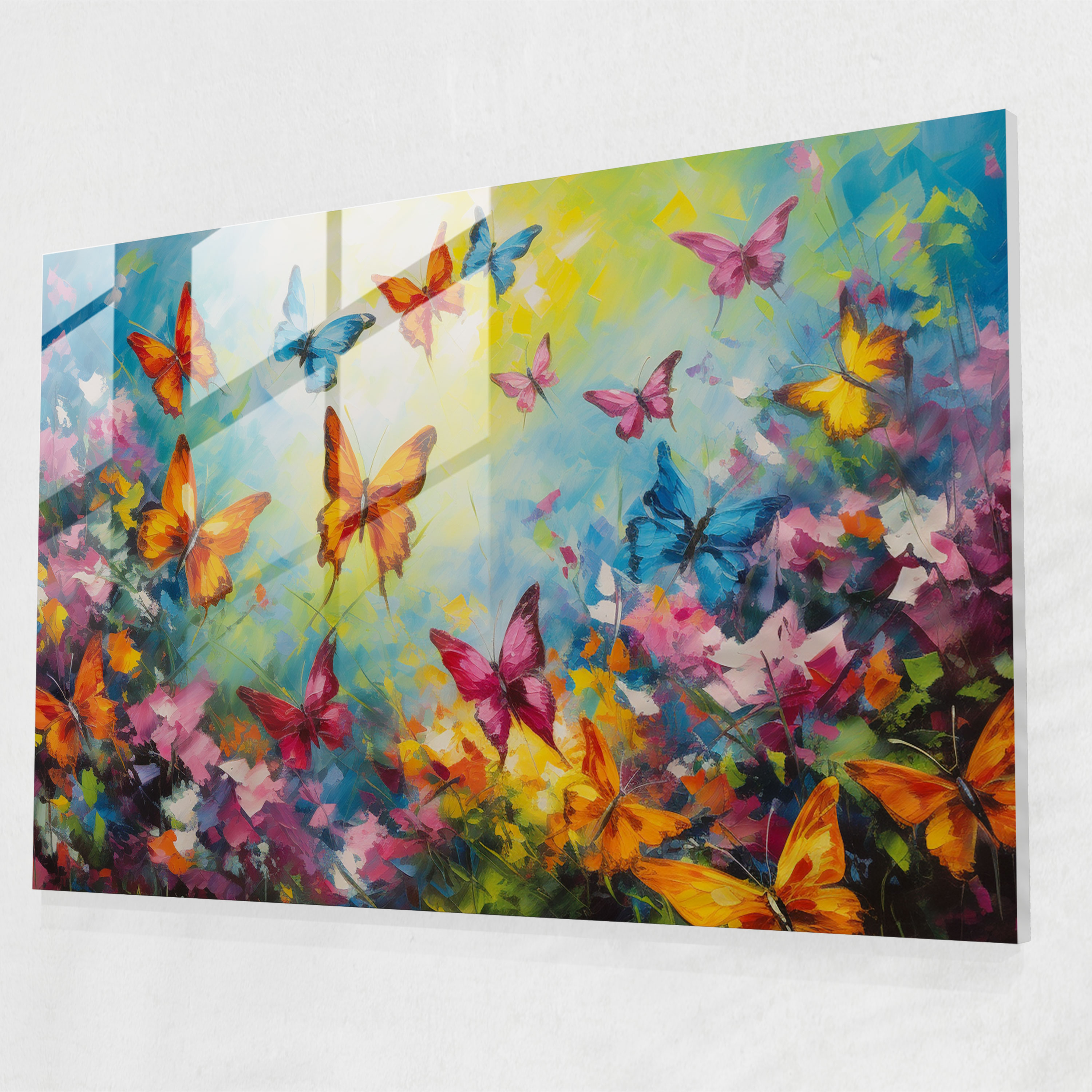 Butterflies Glass Print - Dried Butterflies, Glass Art, Vibrant Garden, Glass Print